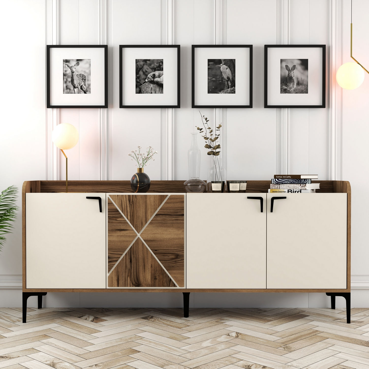 Venedik Sideboard Walnussbraun Creme