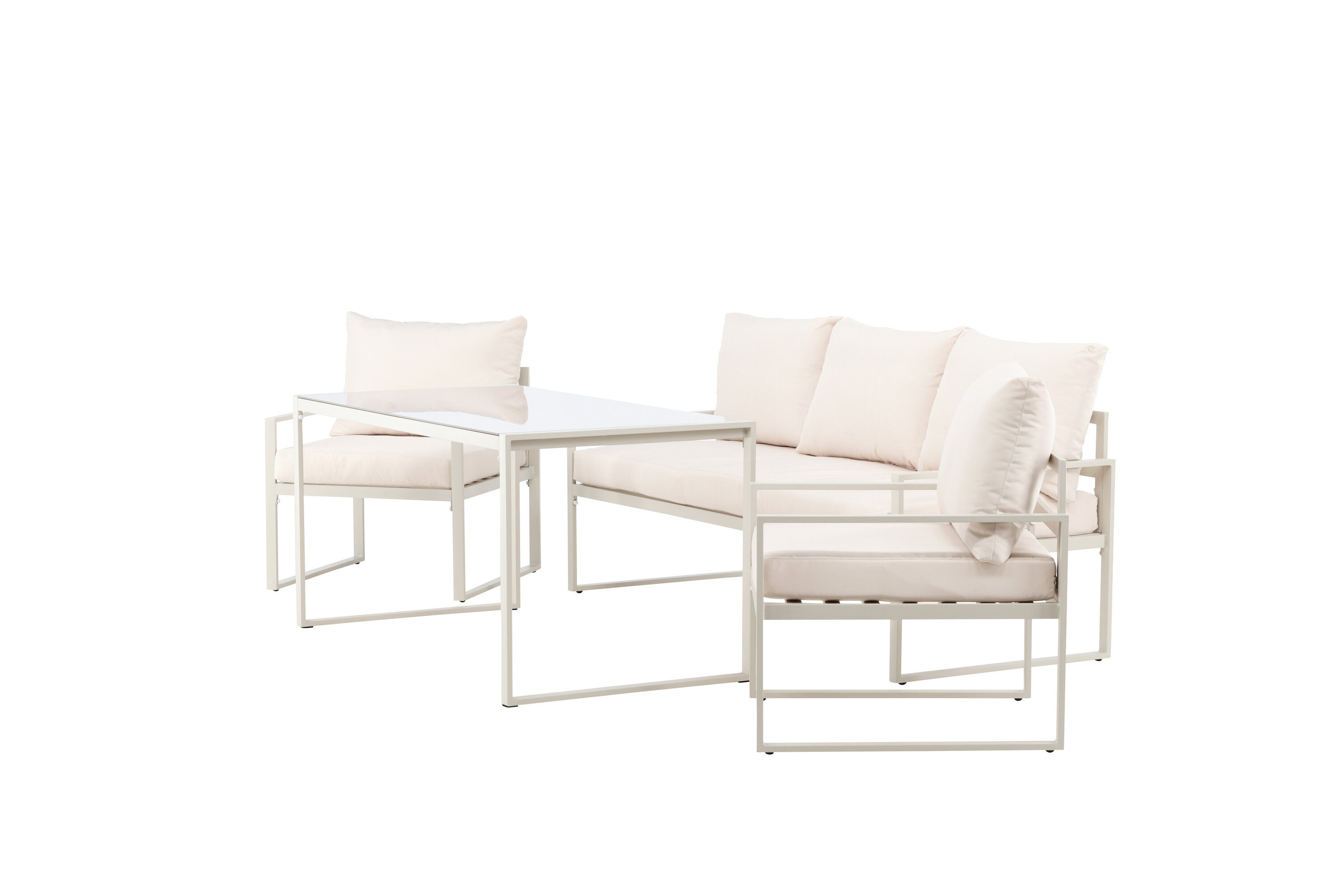 4x Catania Loungeset Stahl Glas Creme