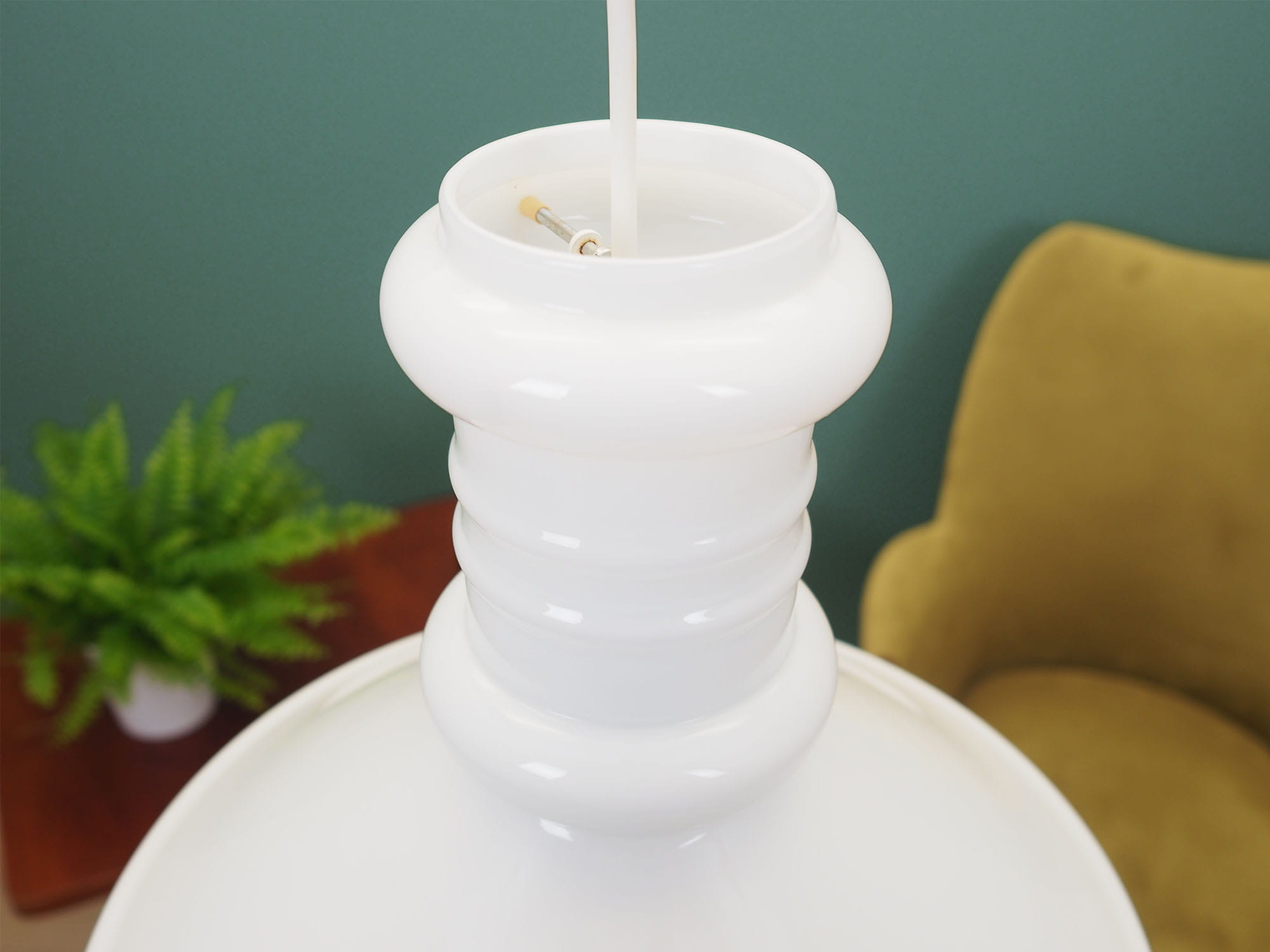 Vintage pendant lamp glass white 1970s
