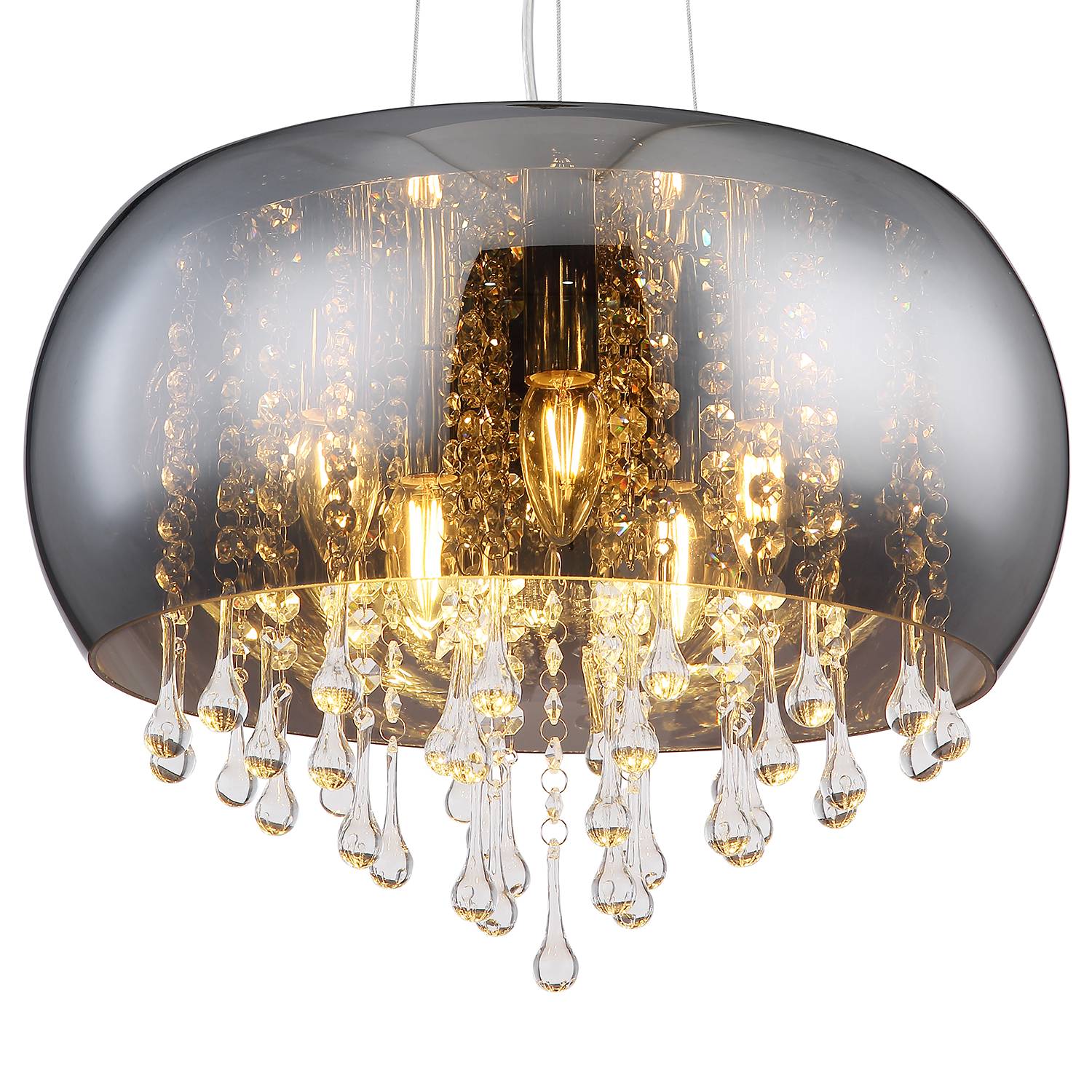 5-Flammig Pendelleuchte Kalla I Rauchglas Chrom
