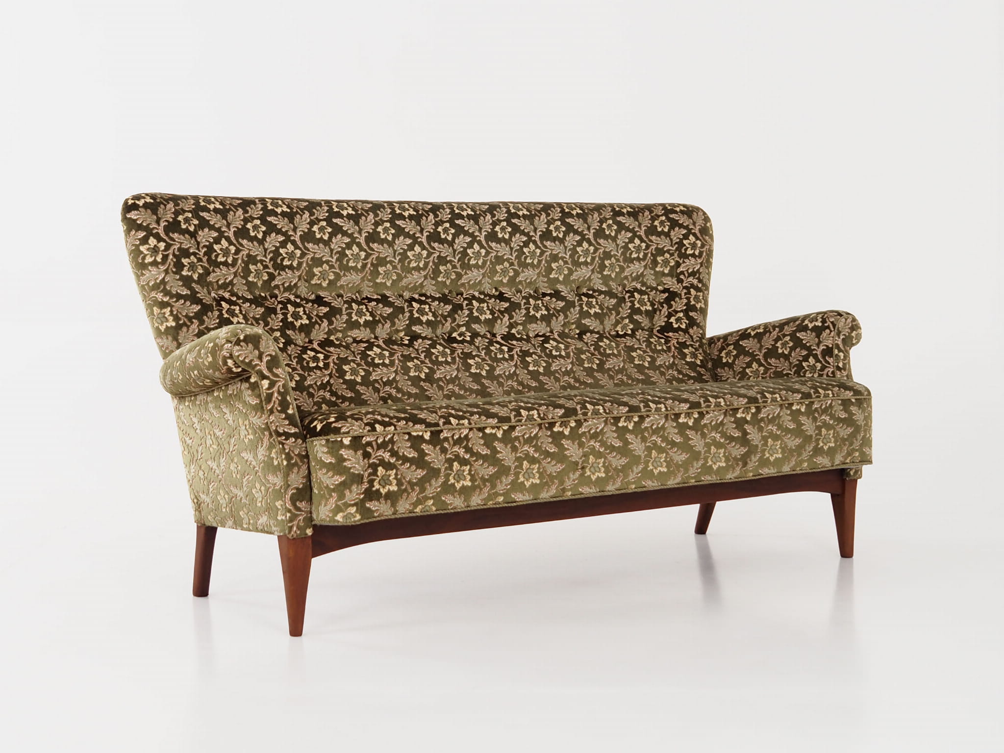 Vintage Sofa Buchenholz Textil Grün 1960er Jahre 