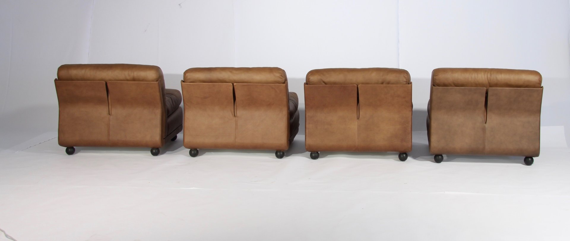 4x Vintage Mario Bellini Amanta Sessel Leder Braun