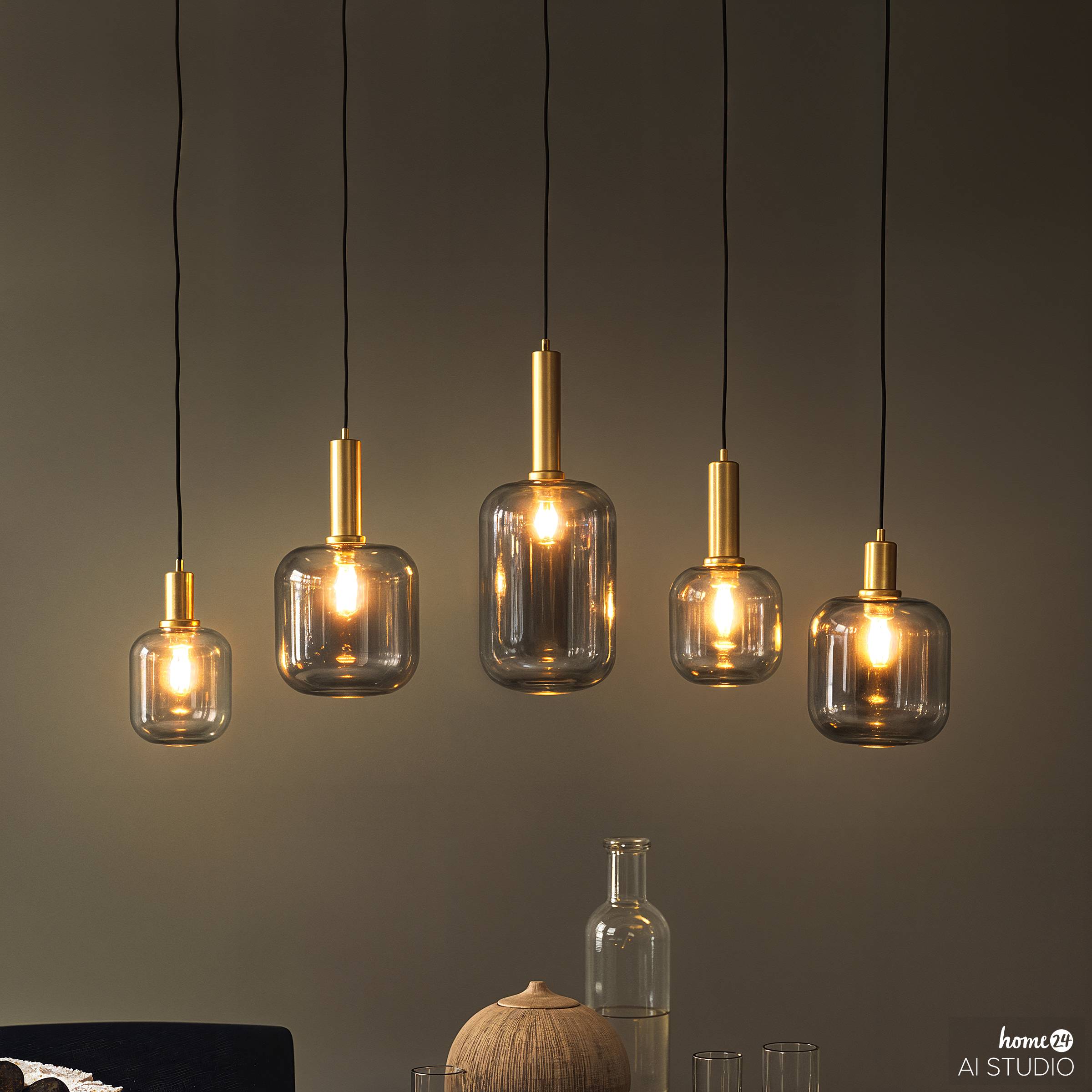 MOME Pendelleuchte 5-flammig Rauchglas Grau