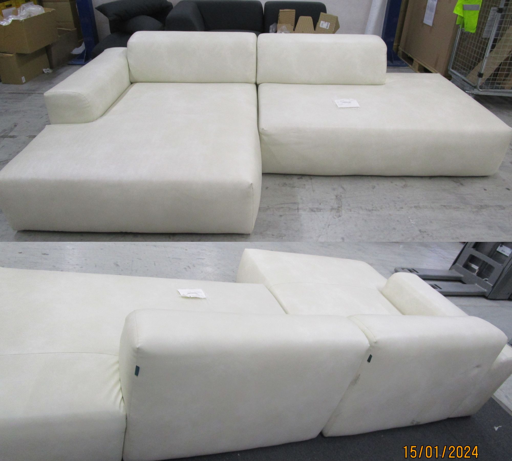 Pyllow Sofa Ecksofa Récamiere Links Kunstleder Cremeweiß