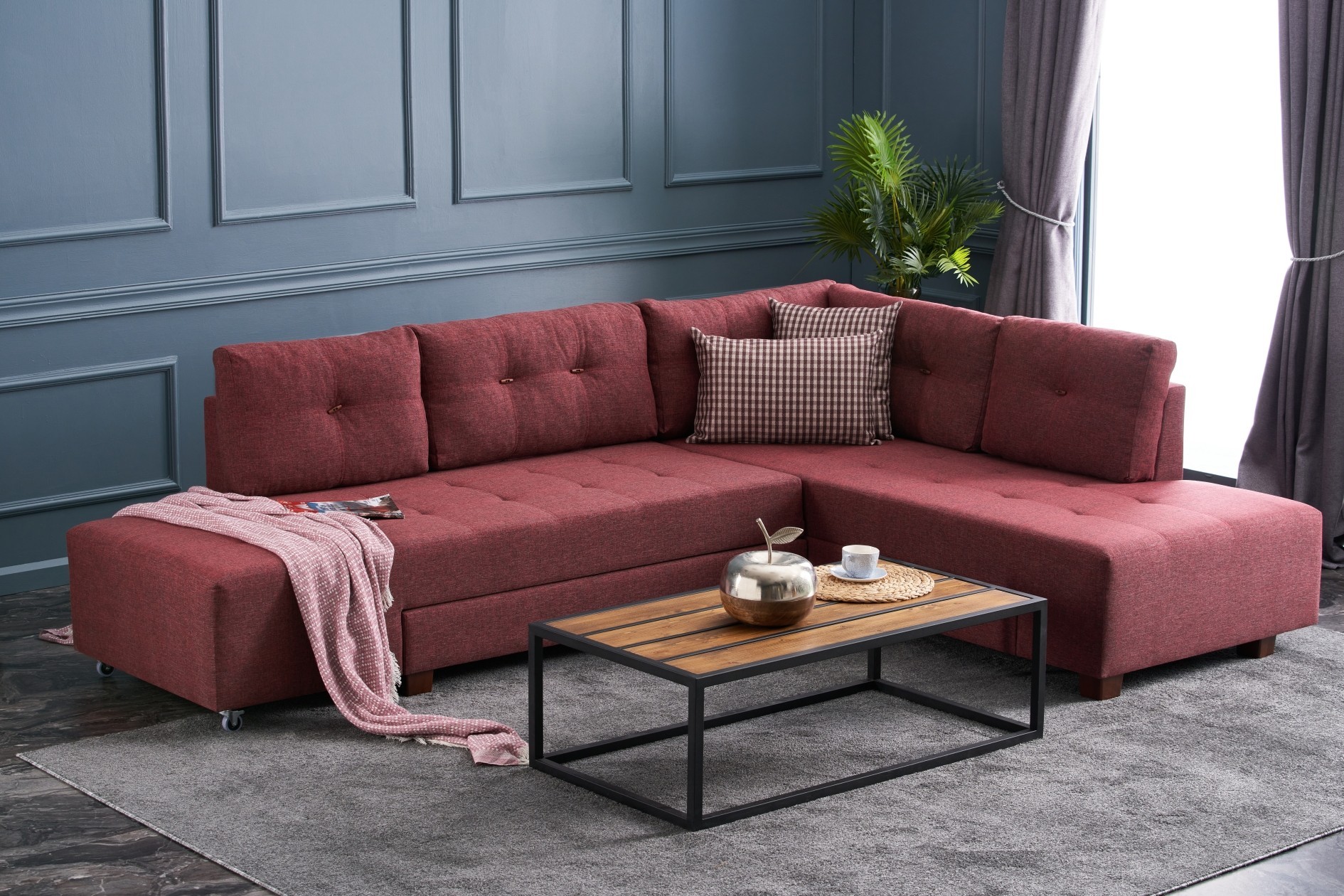 Manama Corner Sofa Bed Right - Claret Red