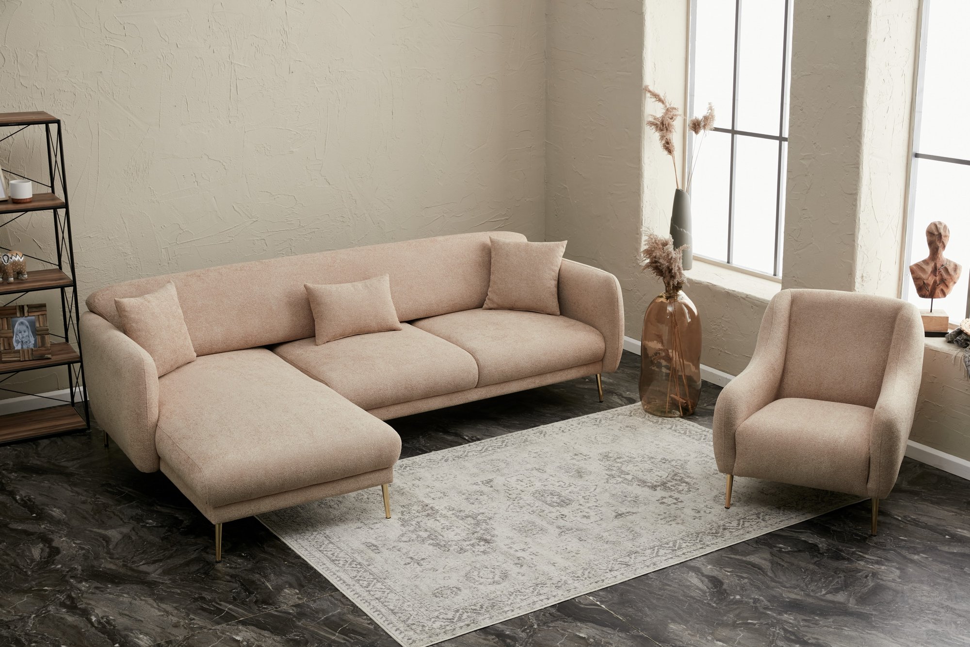 Simena Sofa Récamiere Links Beige