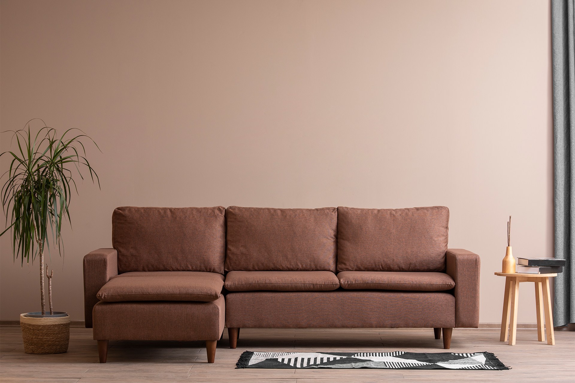 Long corner sofa, light brown