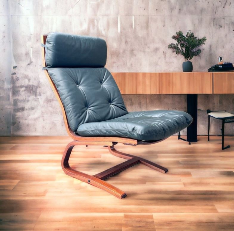 Vintage Sessel Leder Holz Dunkelgrün