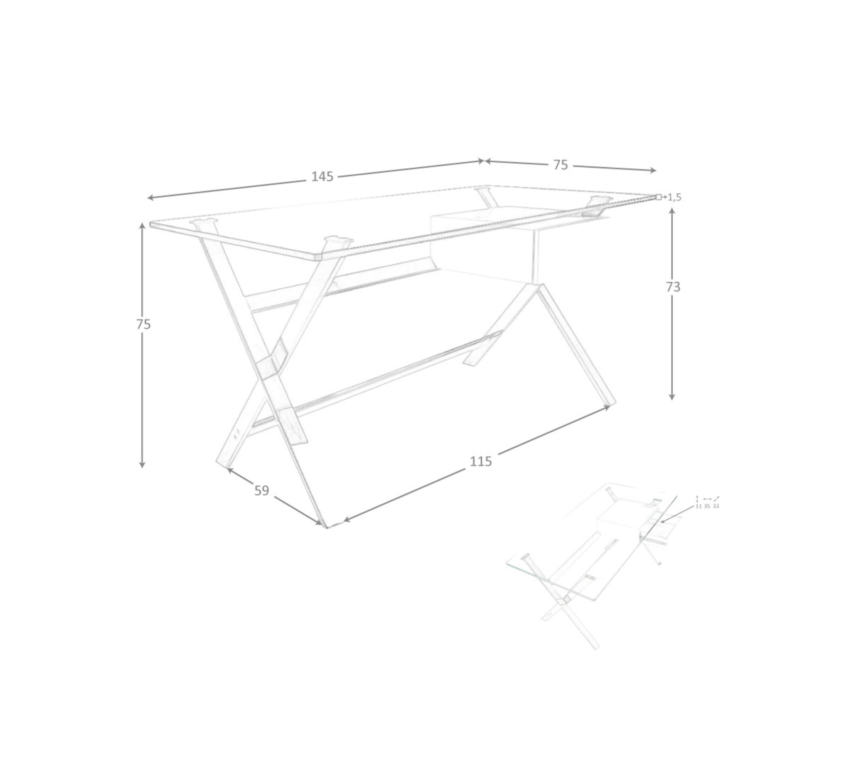 Schreibtisch Glas Edelstahl Transparent