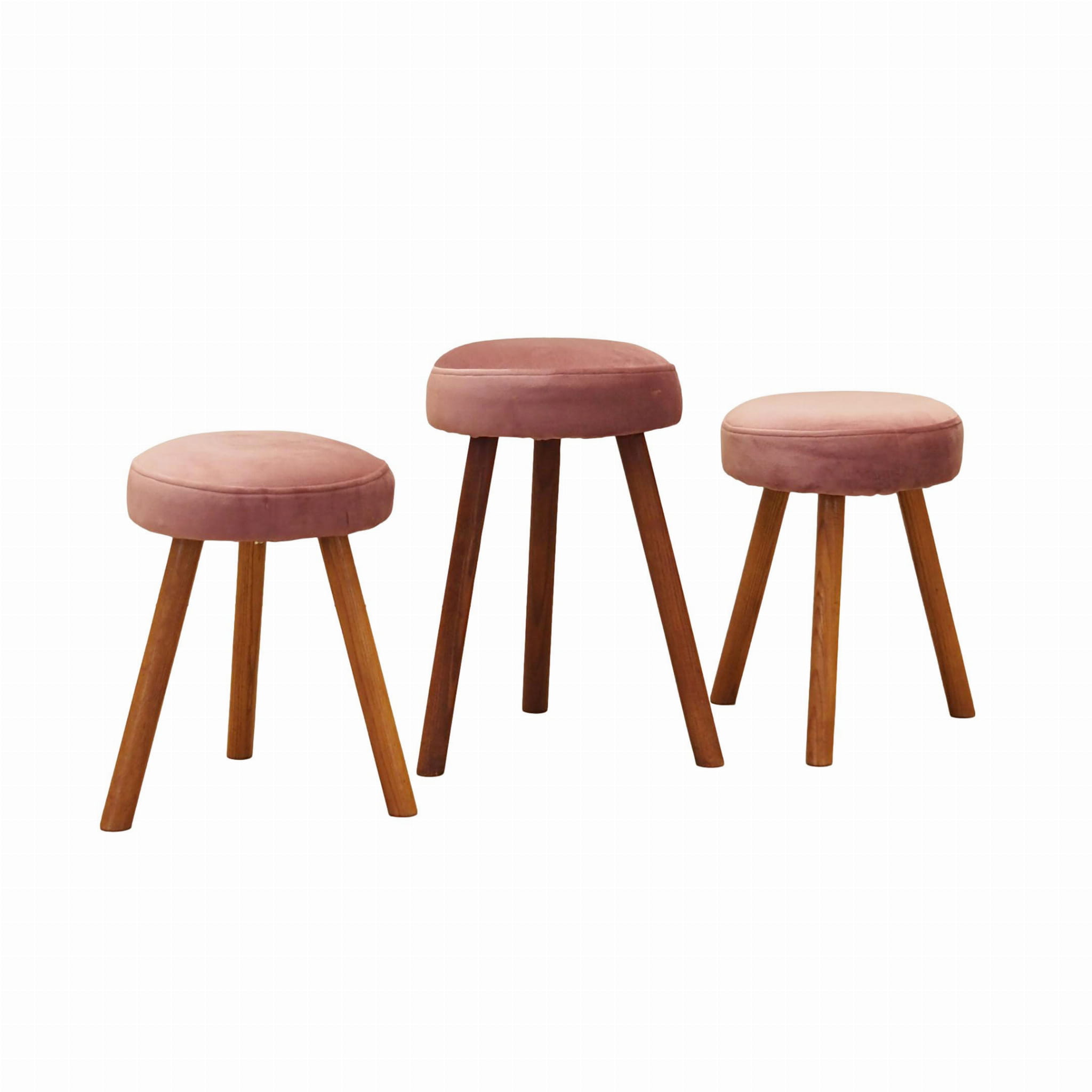 3x Sgabelli vintage legno velluto rosa anni '60