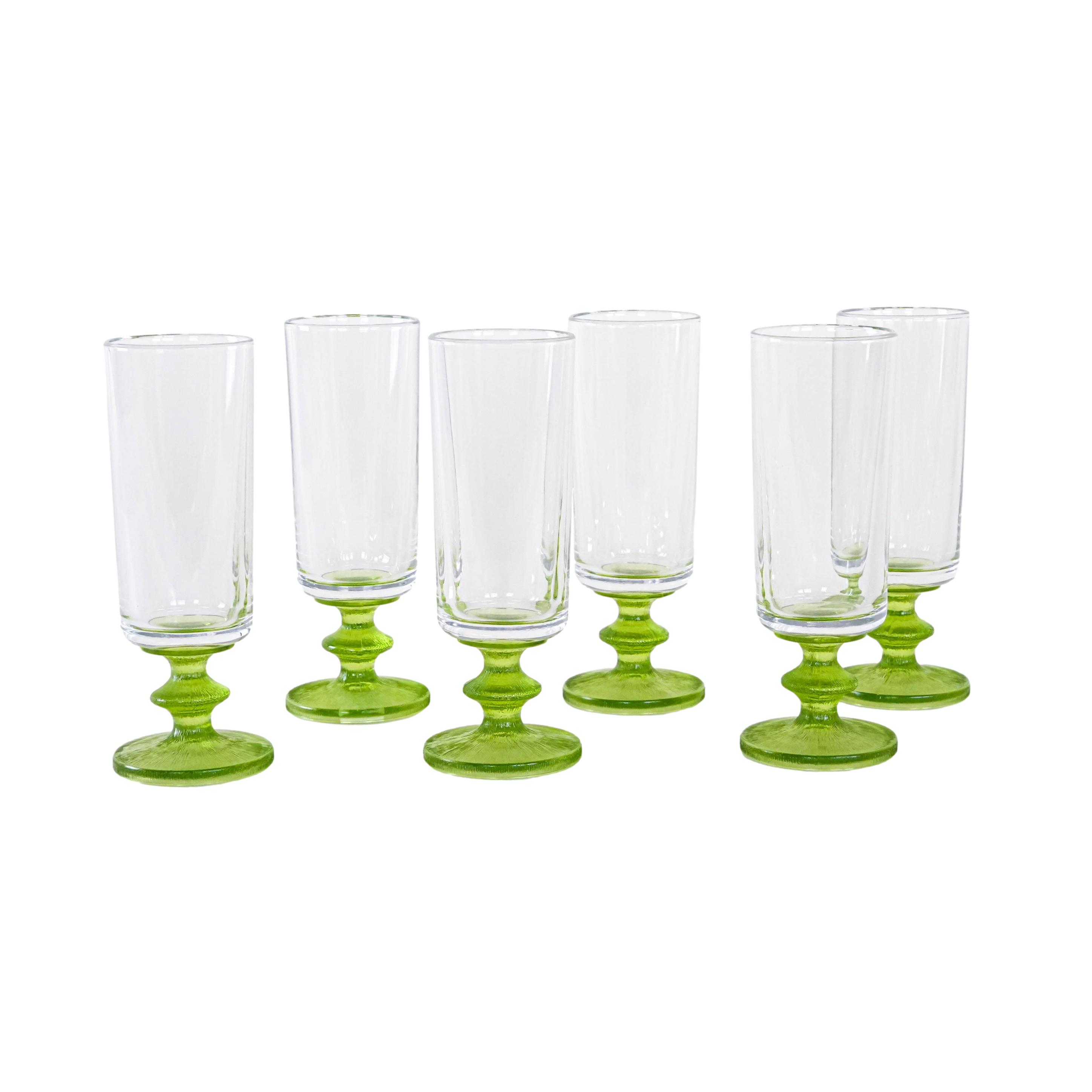 Set di 6 bicchieri trasparenti verdi anni '70