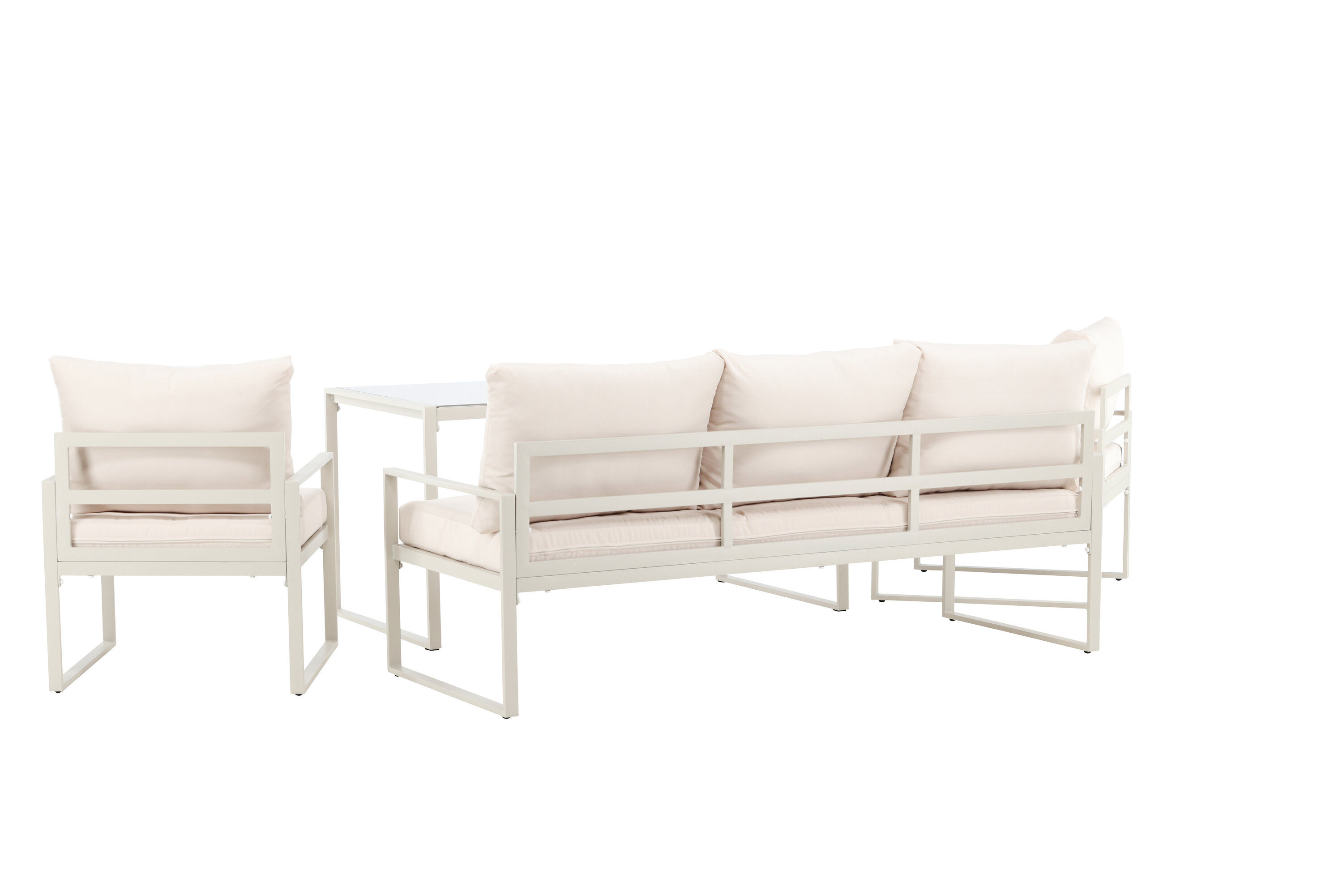 4x Catania Loungeset Stahl Glas Creme