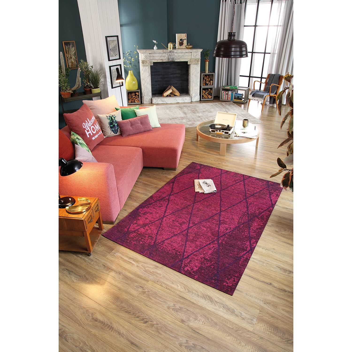 Fine Lines Short pile rug Blended fabric Berry 50 x 80 cm