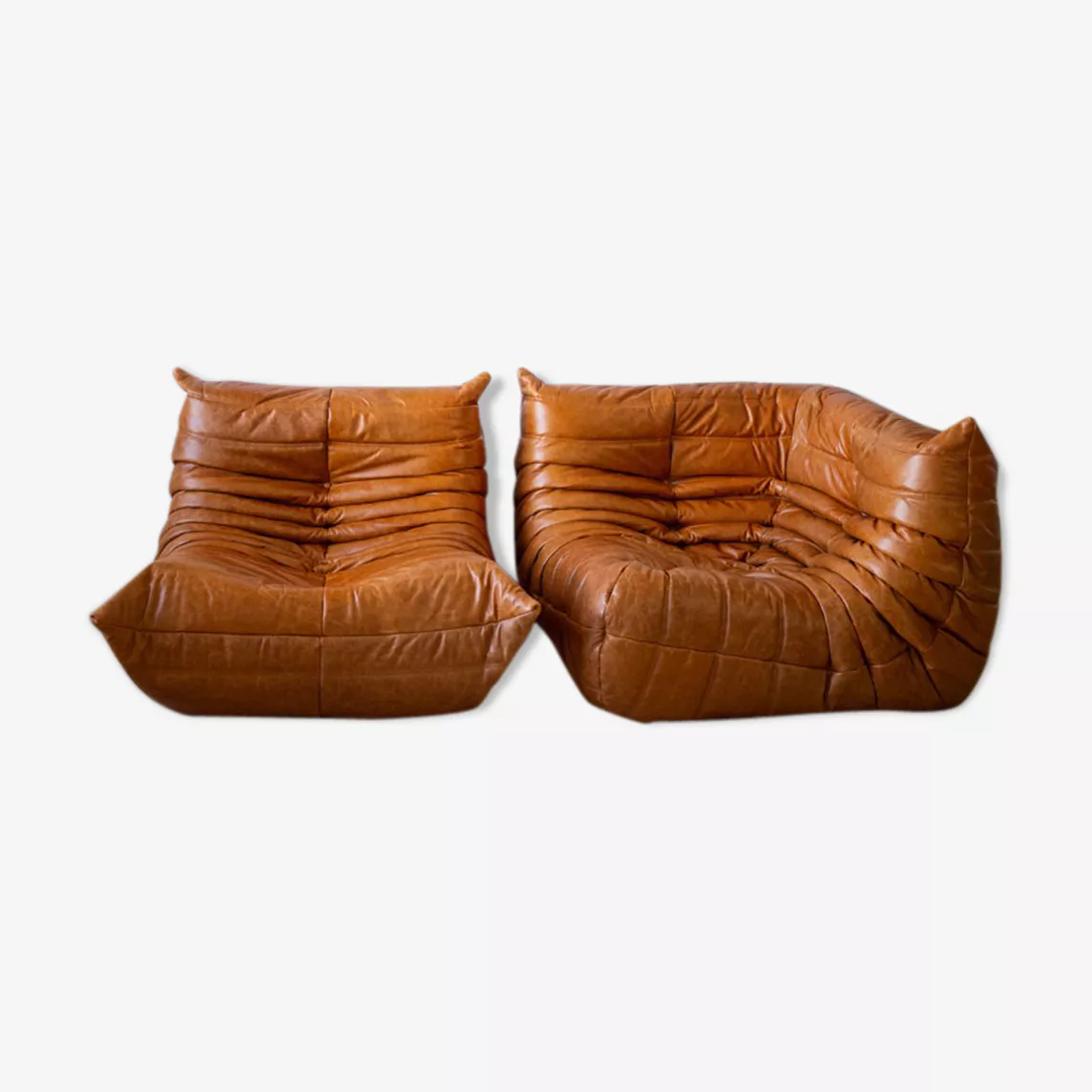 Togo Lounge Set 2-piece Pull-Up Leather Pine Brown