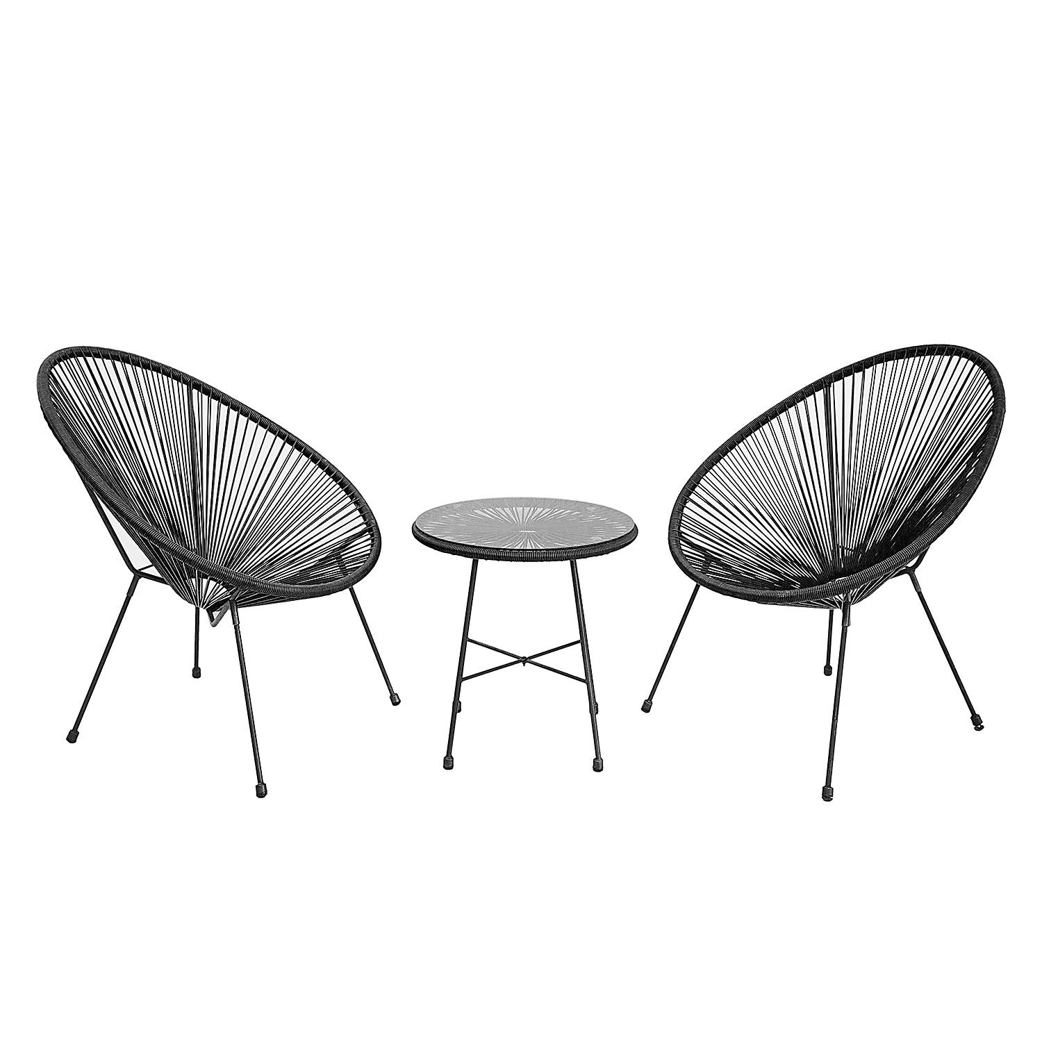 Garden Lounge Set of 2 Copacabana Steel Polyrattan Black