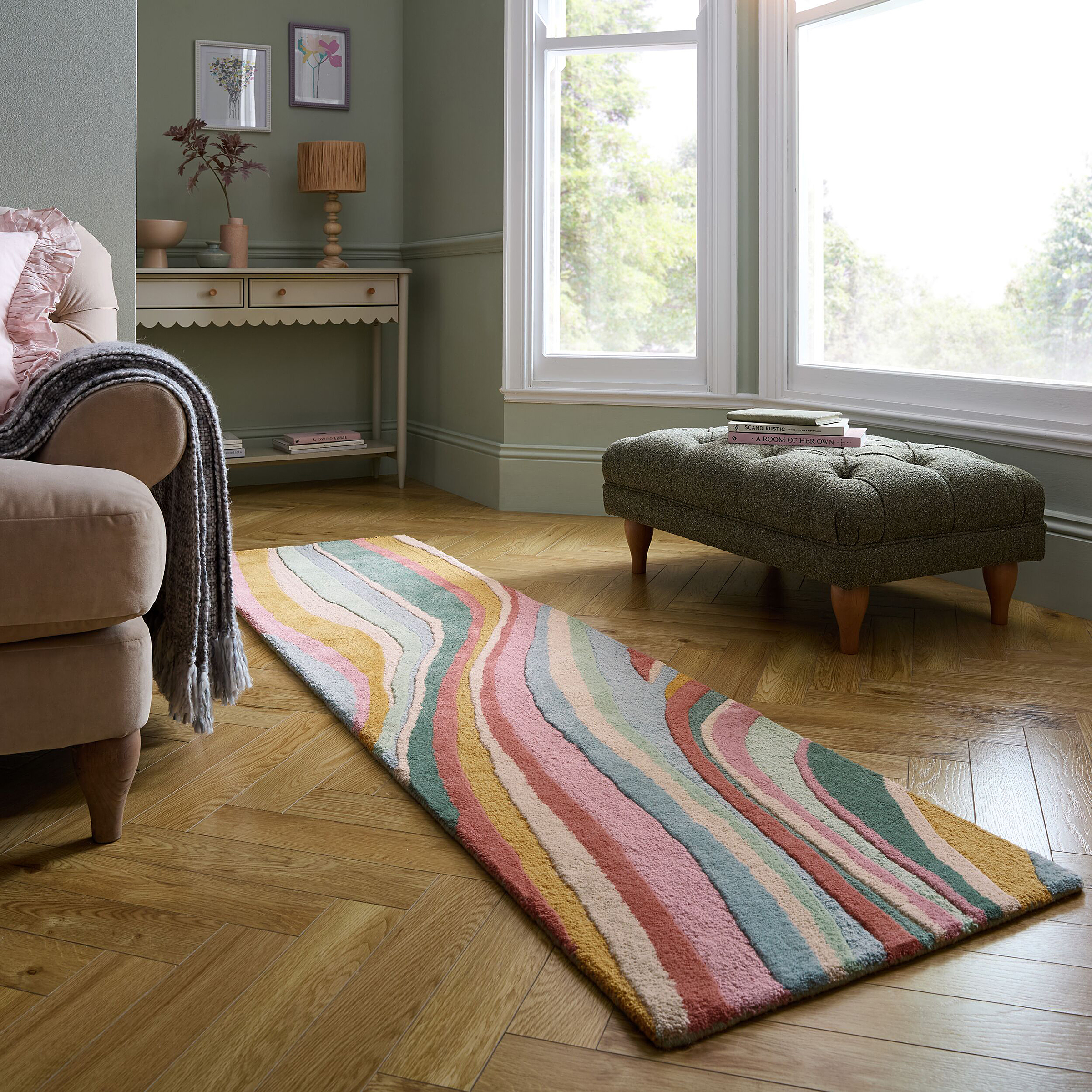 Runner Rug Abstract Wool Multicolored