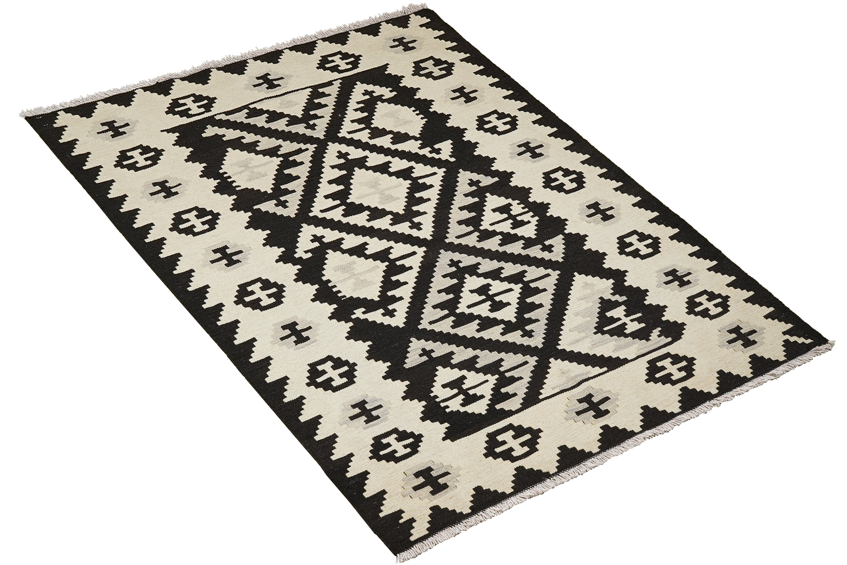 Tappeto Kilim Gashgai Nero Crema