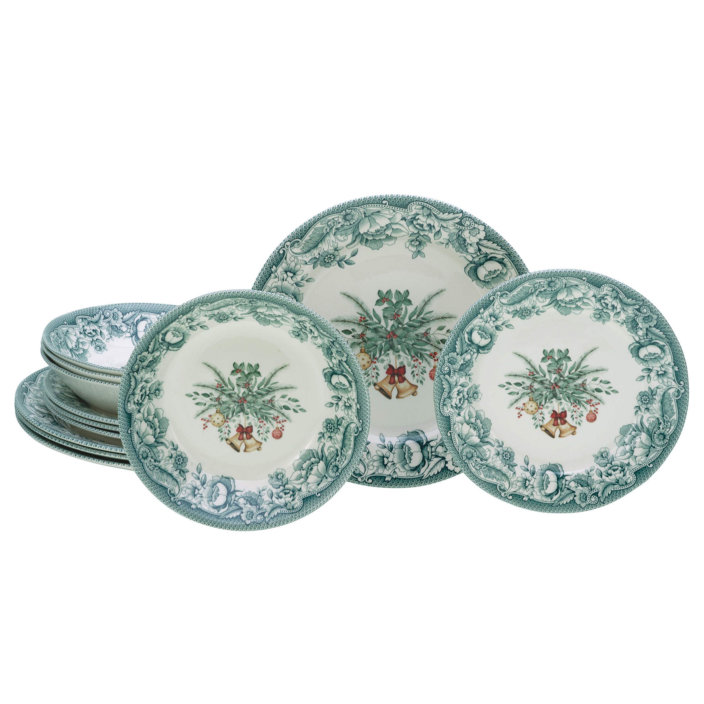 12x Weihnachten Tellerset Keramik Grün
