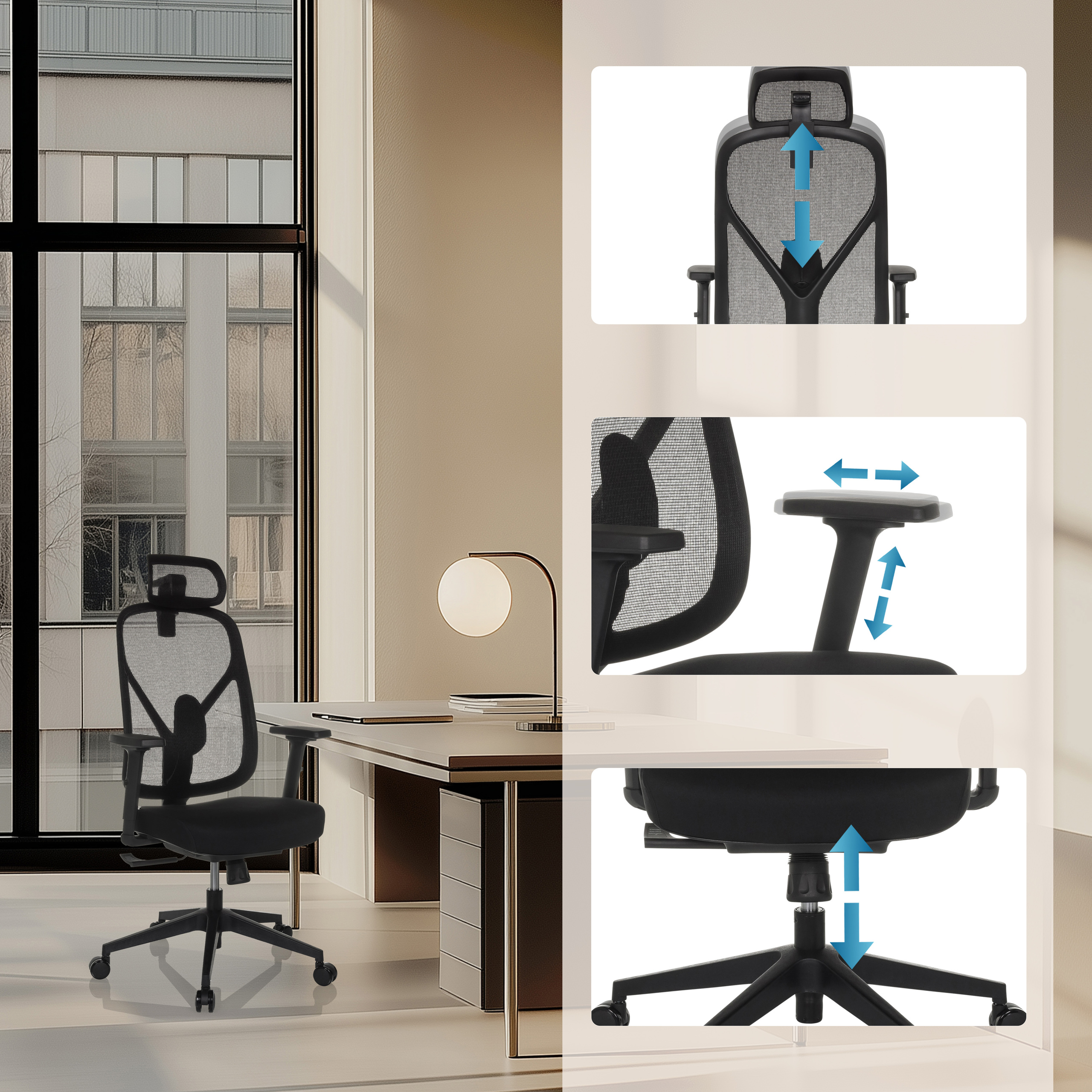 RALOO ECO Bürostuhl Netzstoff Schwarz