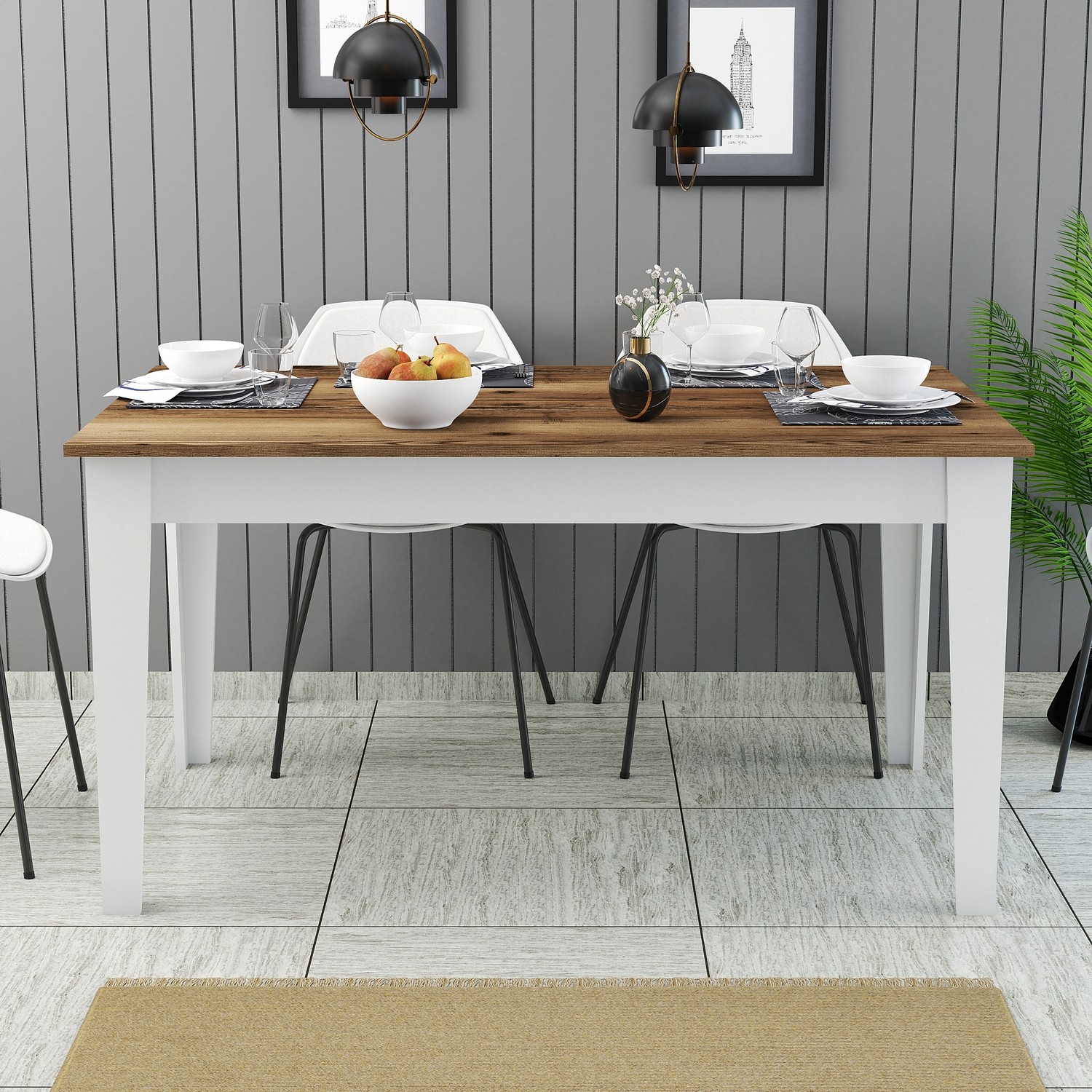 Milan Dining Table Walnut Brown White 145cm x 75cm