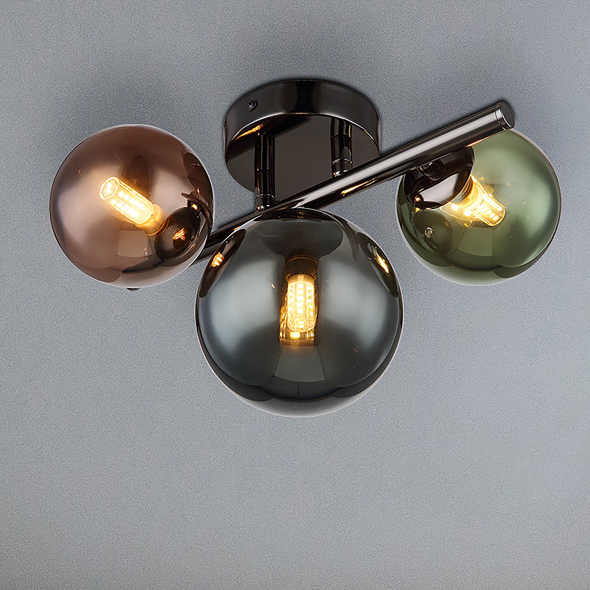 3-Flammig Riha Typ H LED-Deckenleuchte Farbglas Eisen