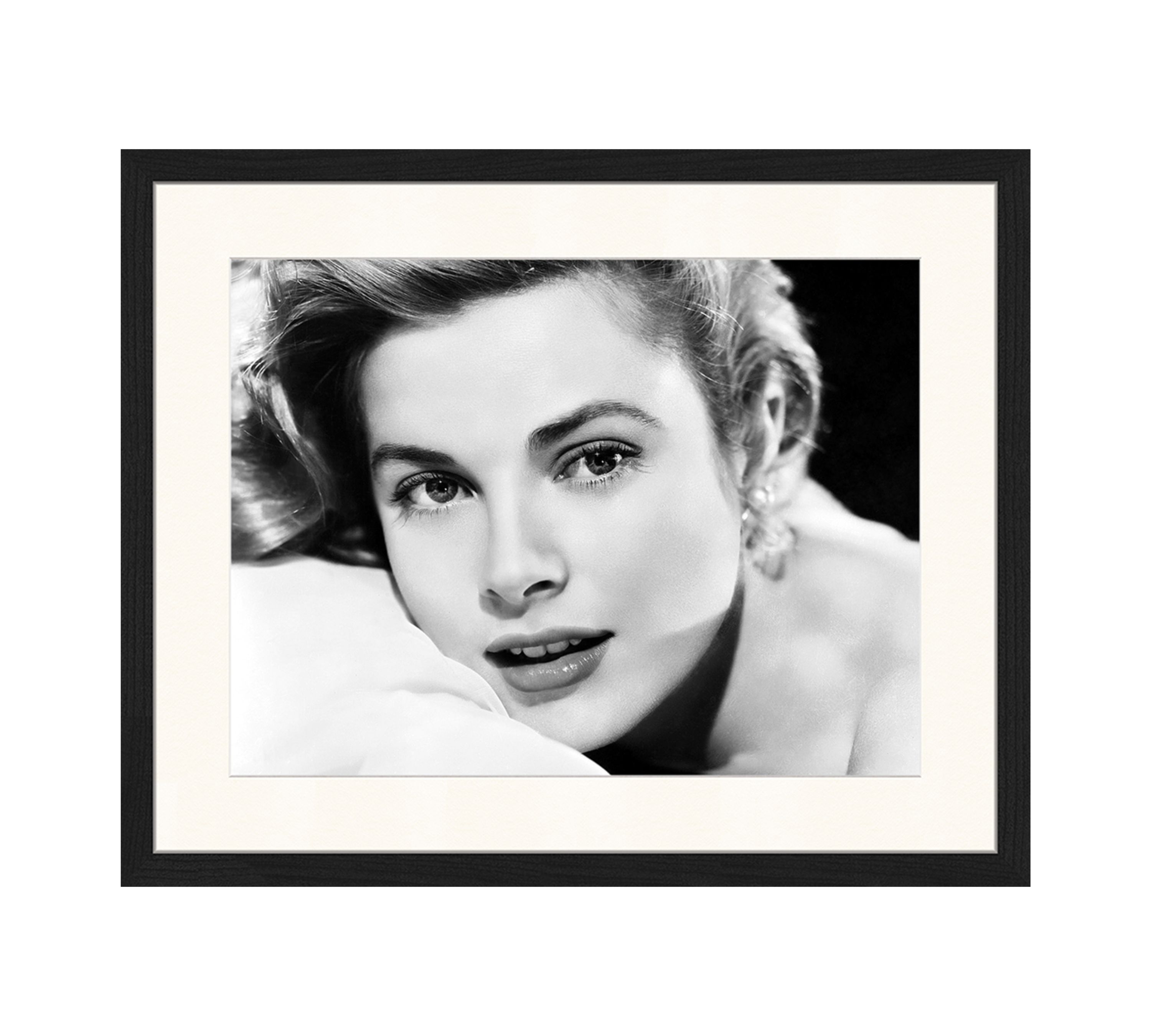 Portrait art print with frame, black and white