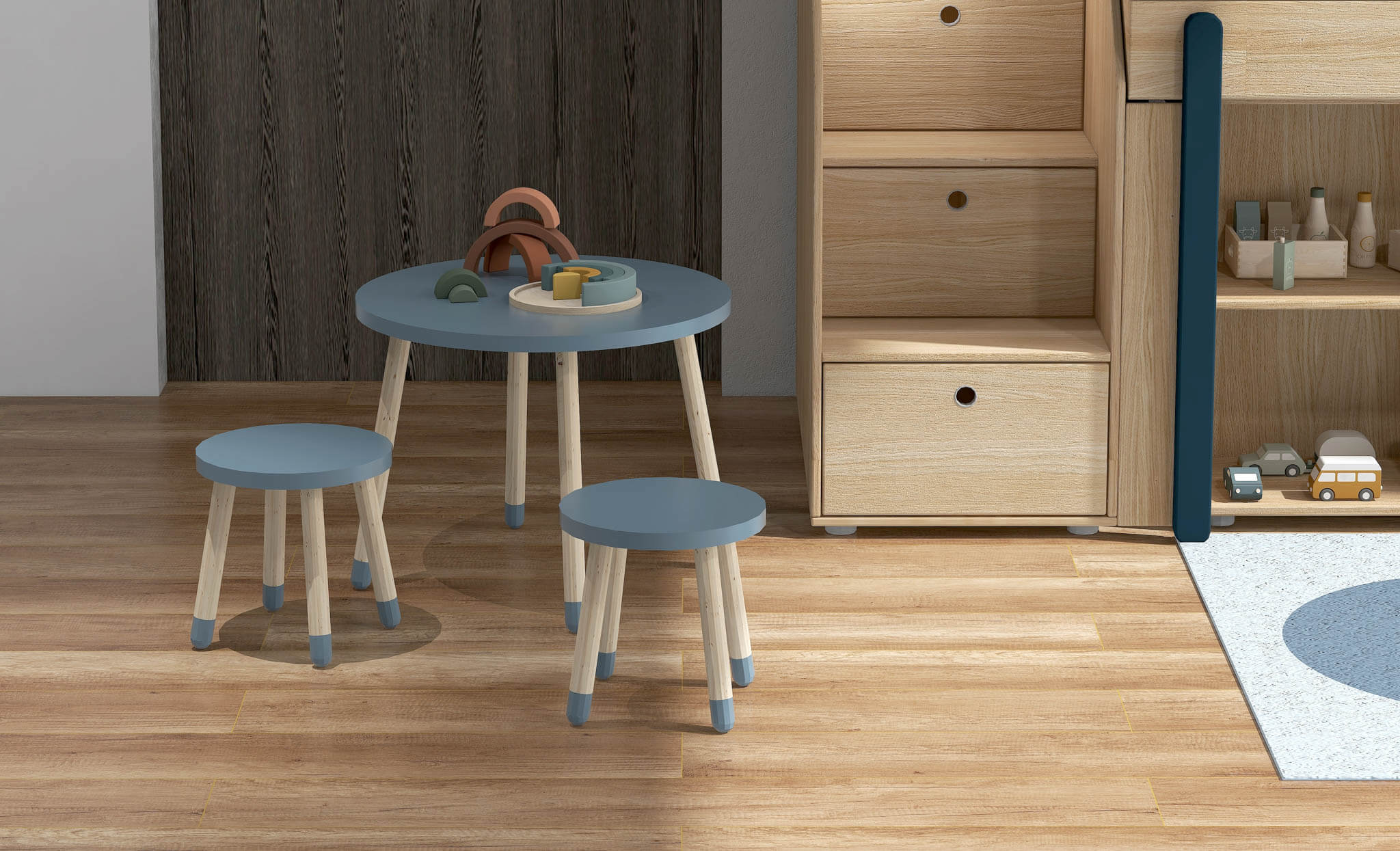 Dots Kindertisch Eschenholz Dunkelblau