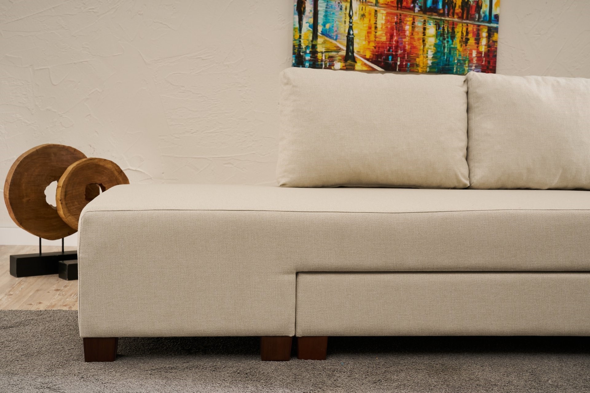 Aly Schlafsofa Récamiere Links Baumwolle Creme