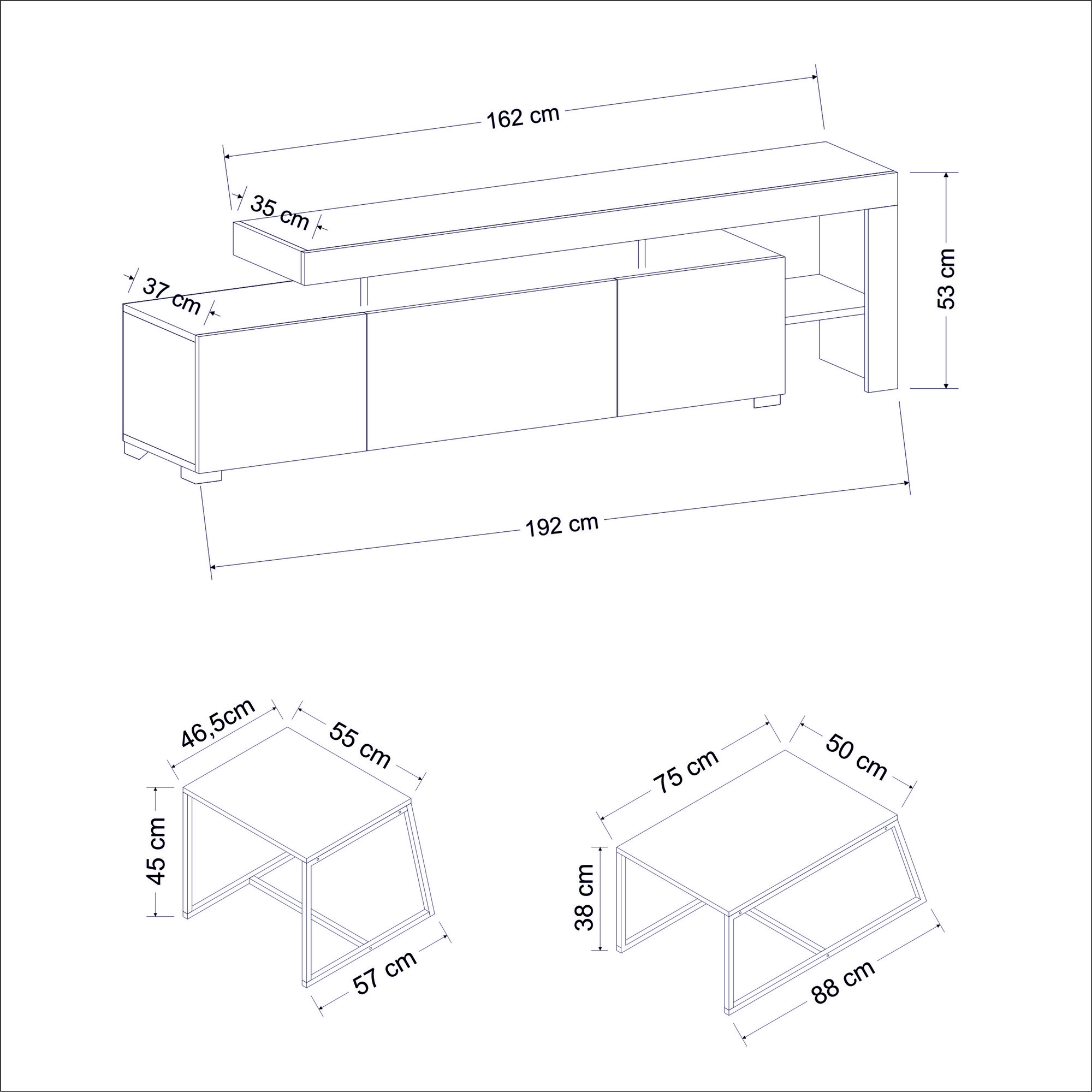 Beliz Wohnzimmermöbel-Set Holz Weiß