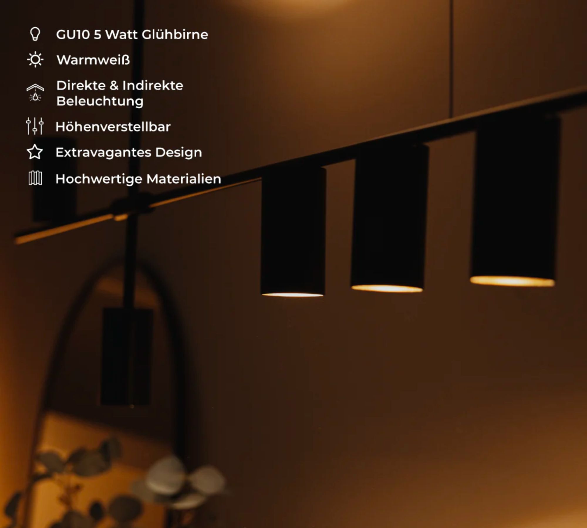 5-flame asymmetrical AJAX pendant light Black