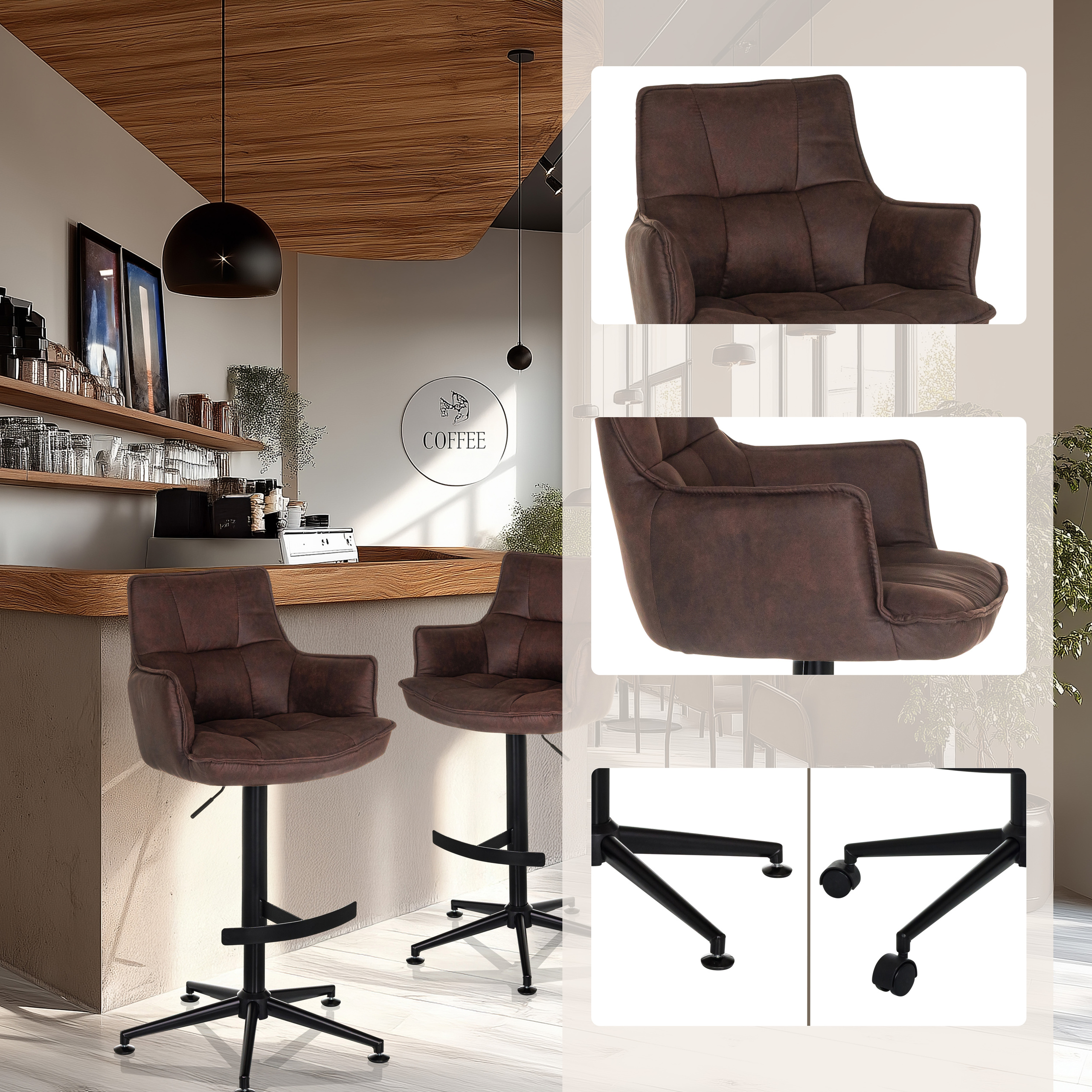 SOLAO LIFE HIGH Barstool Fabric Brown