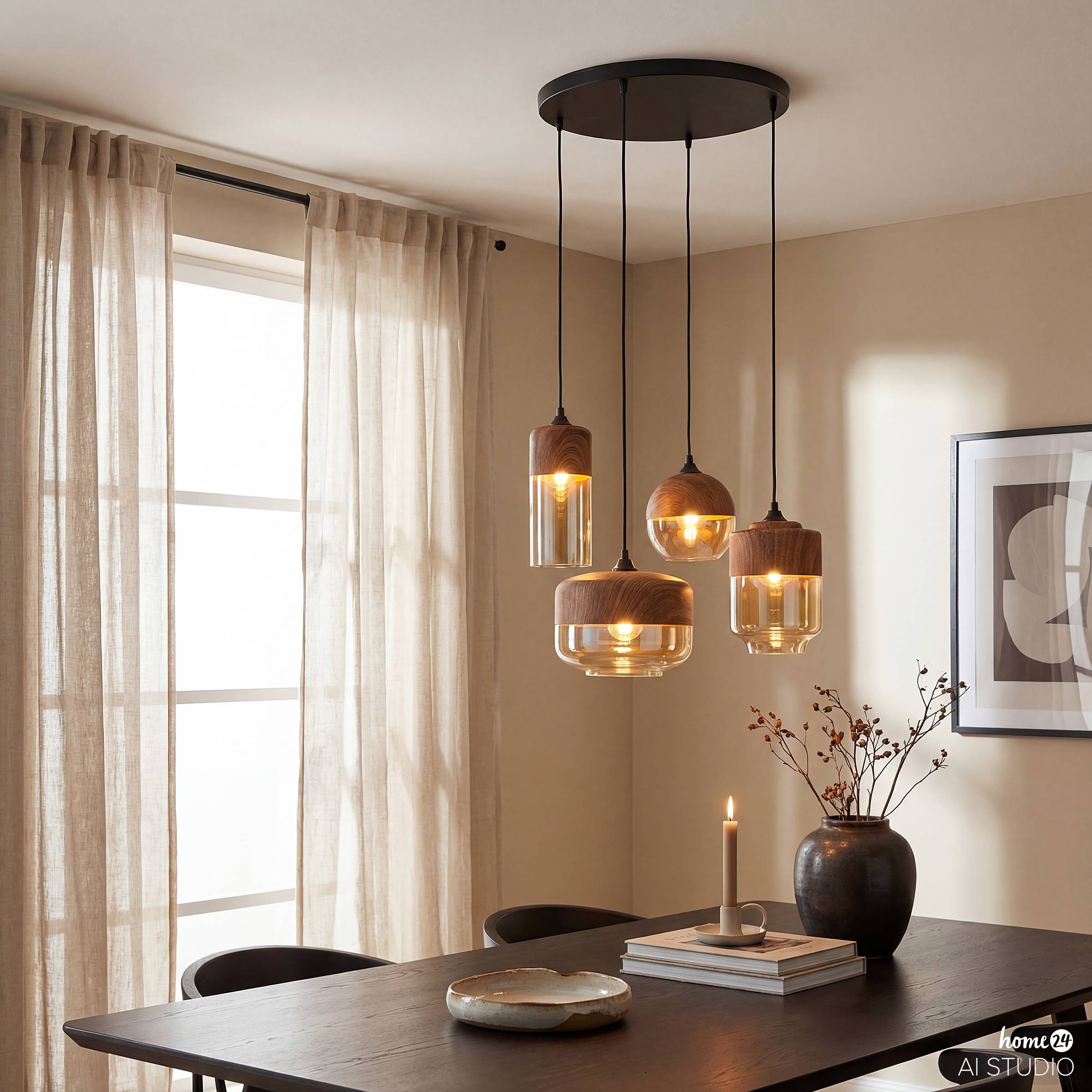 Kavon Pendelleuchte 1-flammig Eisen Farbglas