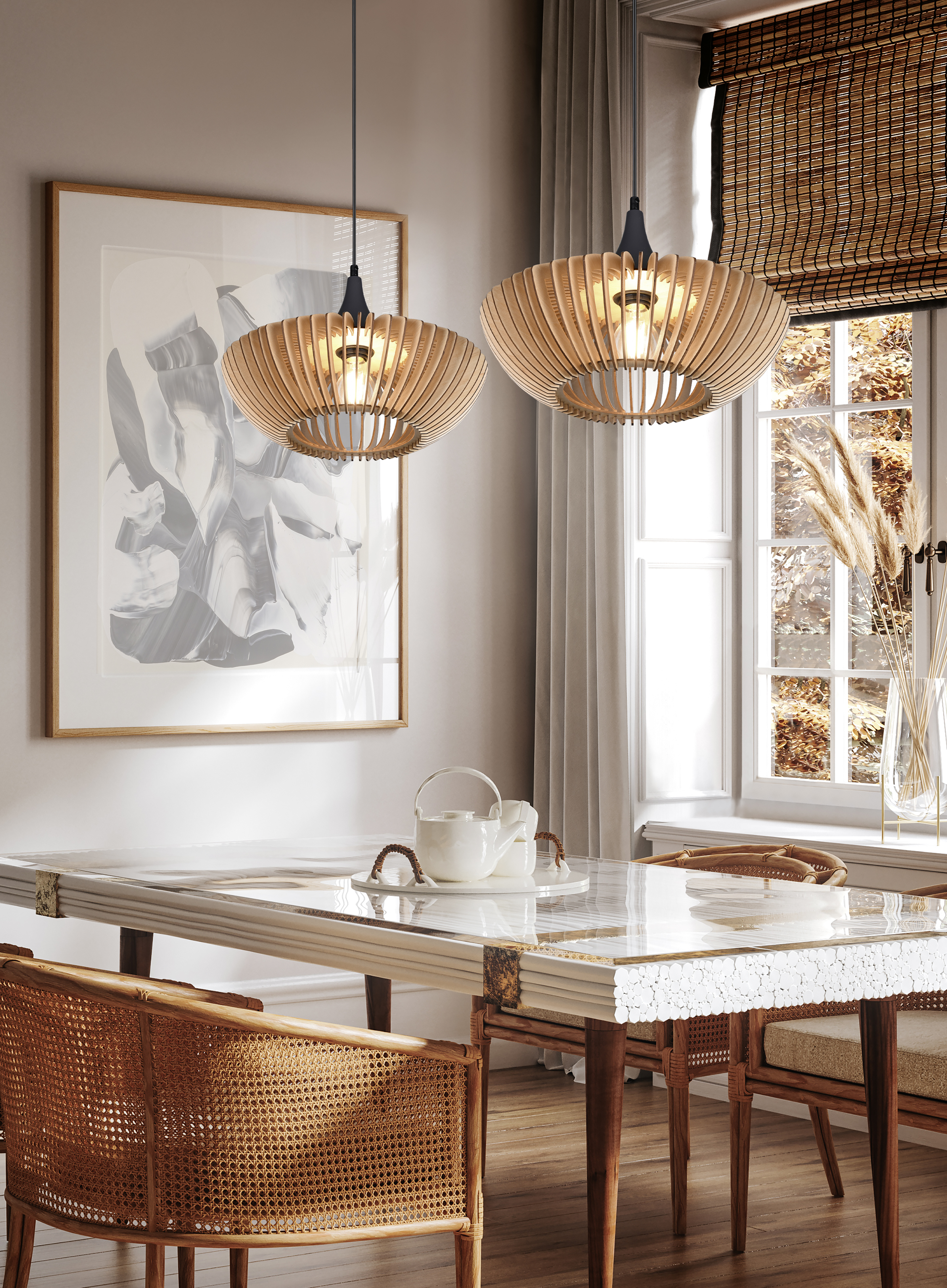 Colino Pendelleuchte Eisen Linde Beige