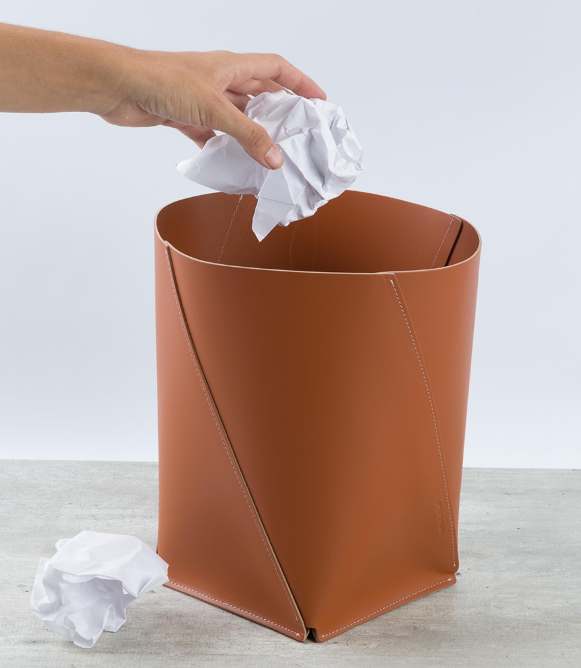 Papierkorb XL 100% Recyceltes Leder Braun