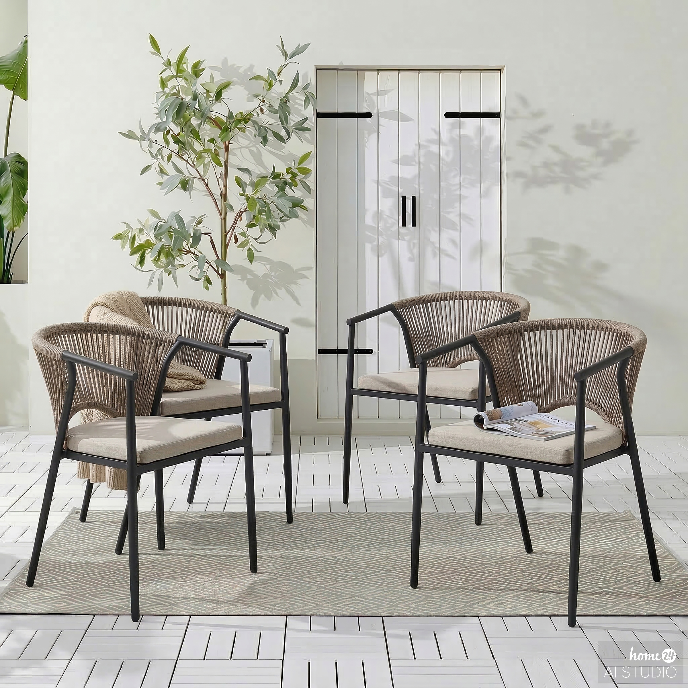Garden chair Arin set of 4 iron woven fabric black