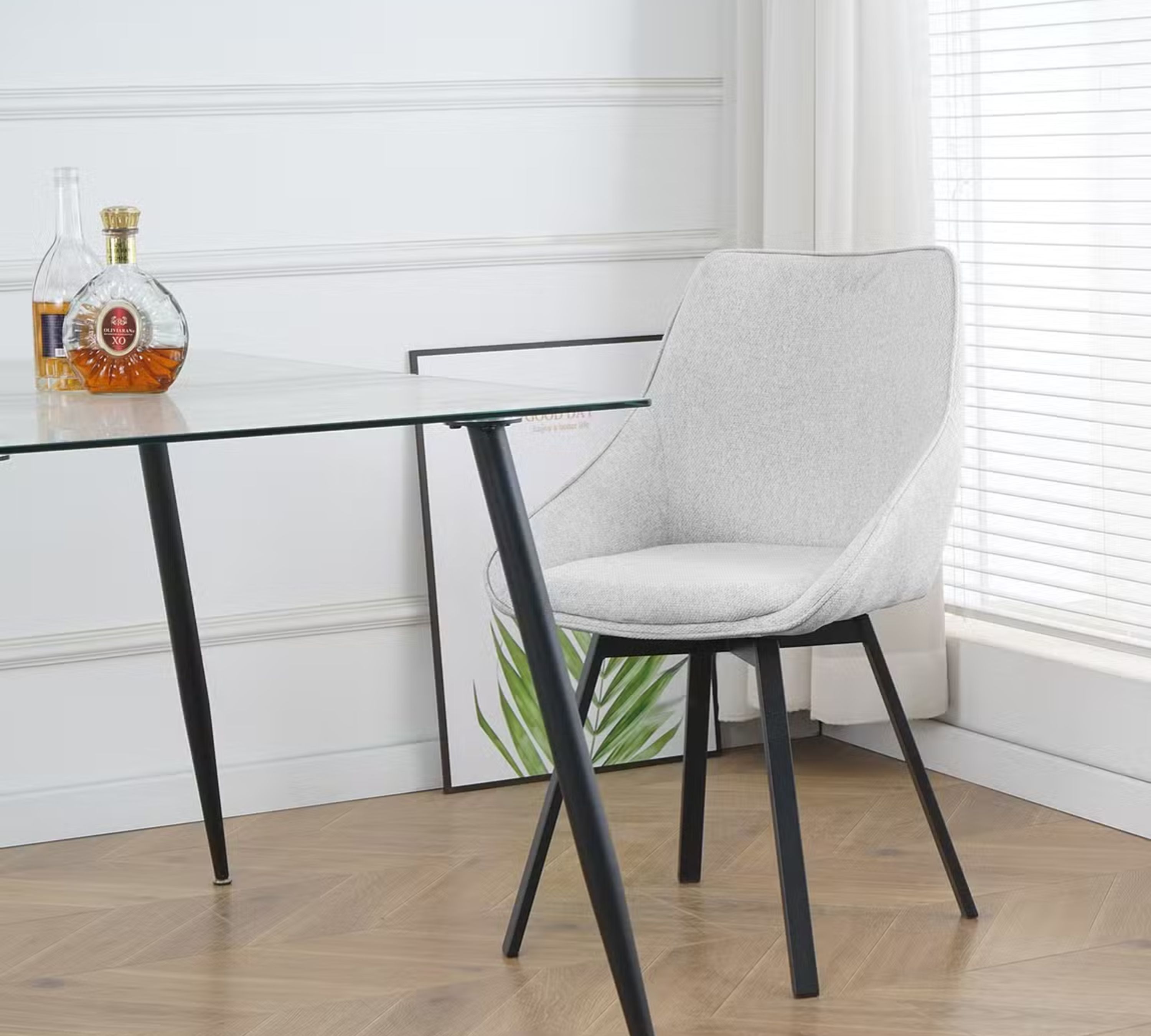 2x Metline Polsterstuhl Webstoff Hellgrau