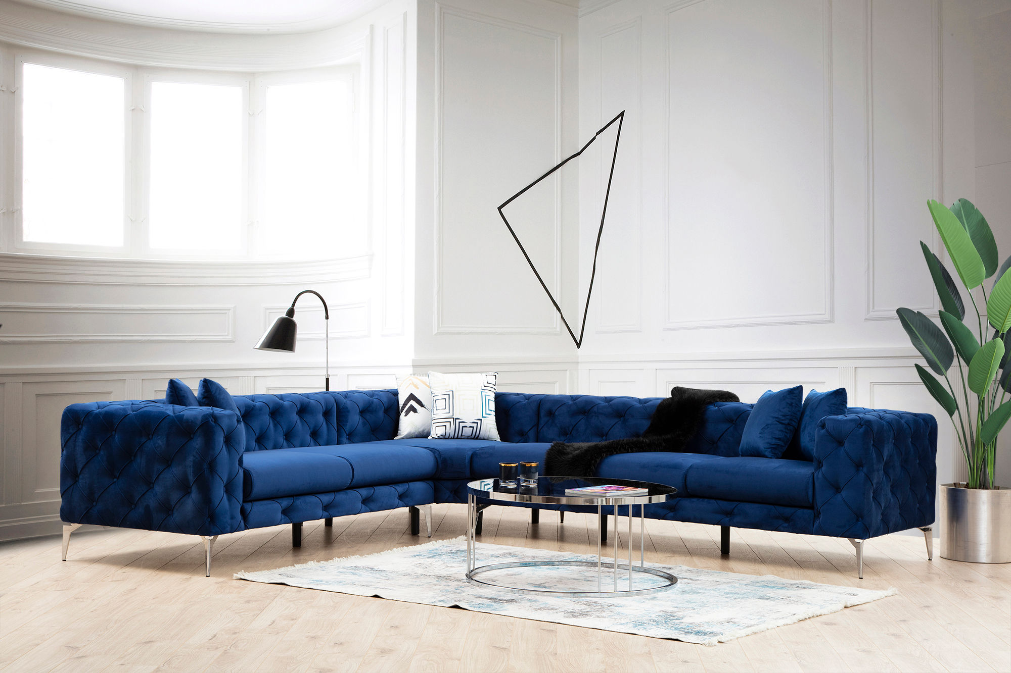As corner sofa left navy blue