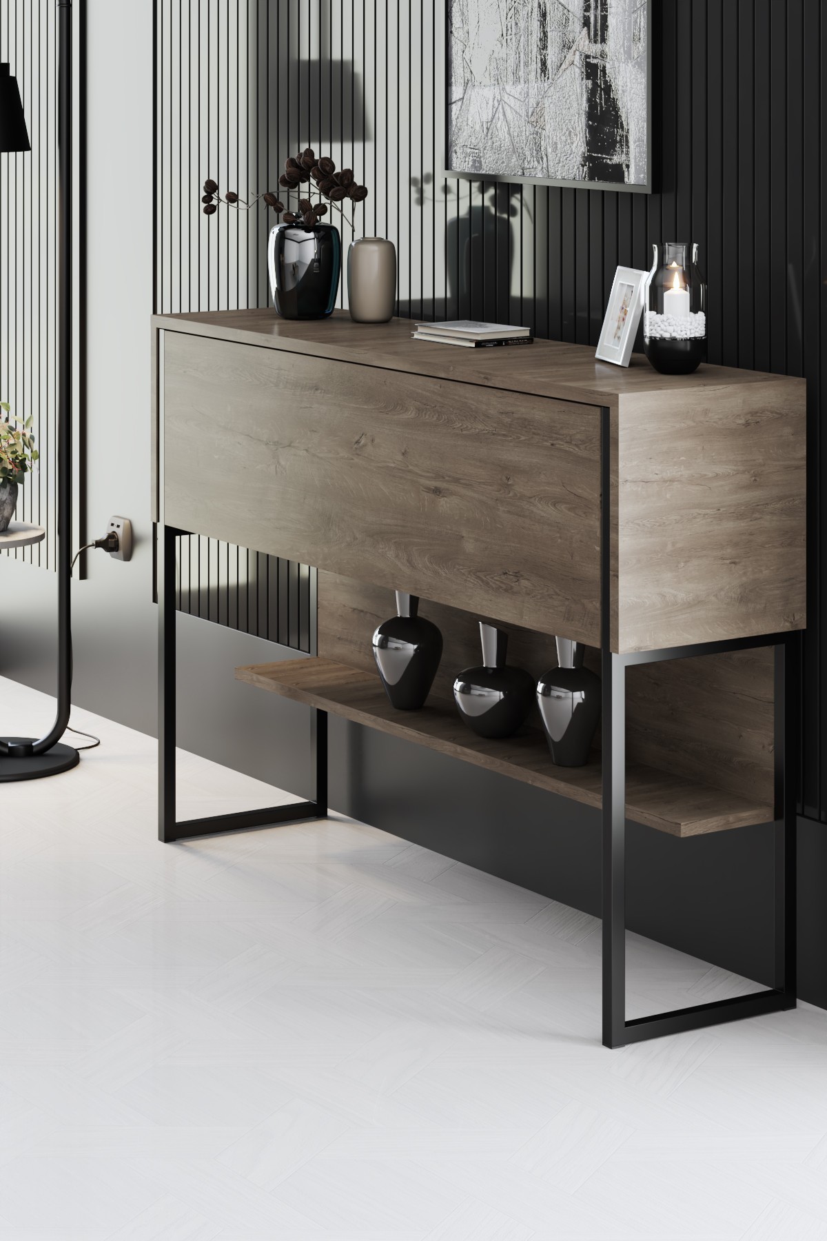 Luxe Sideboard Holz Schwarz Walnuss