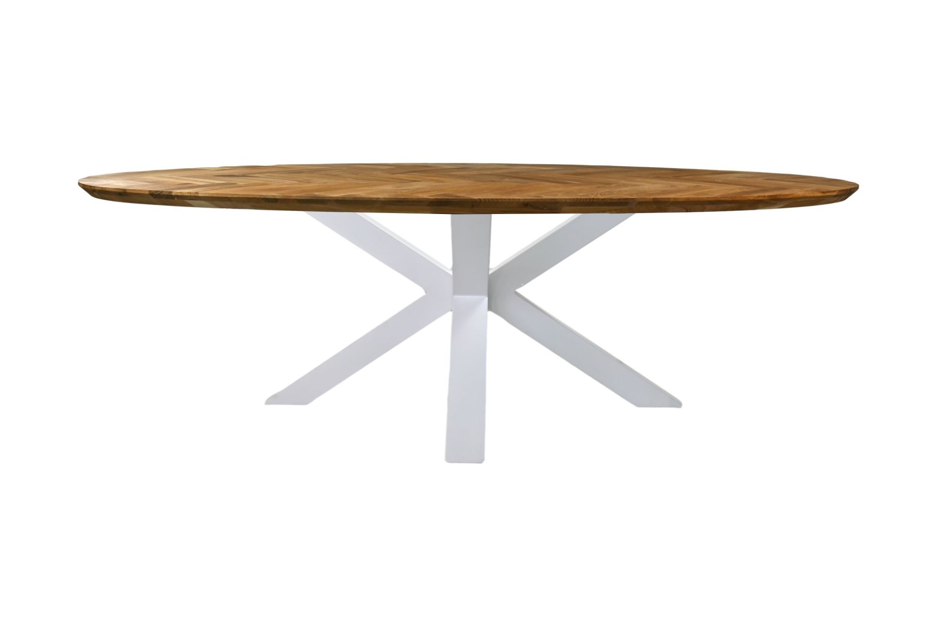 Ovaler Fishbone Esstisch Eiche Metall