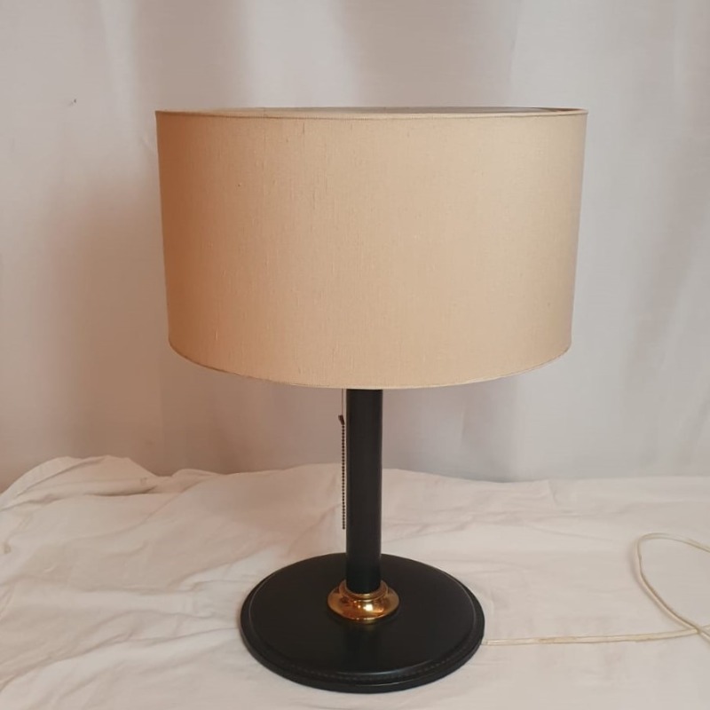 Tischlampe Leder Schwarz Beige 1960er Jahre