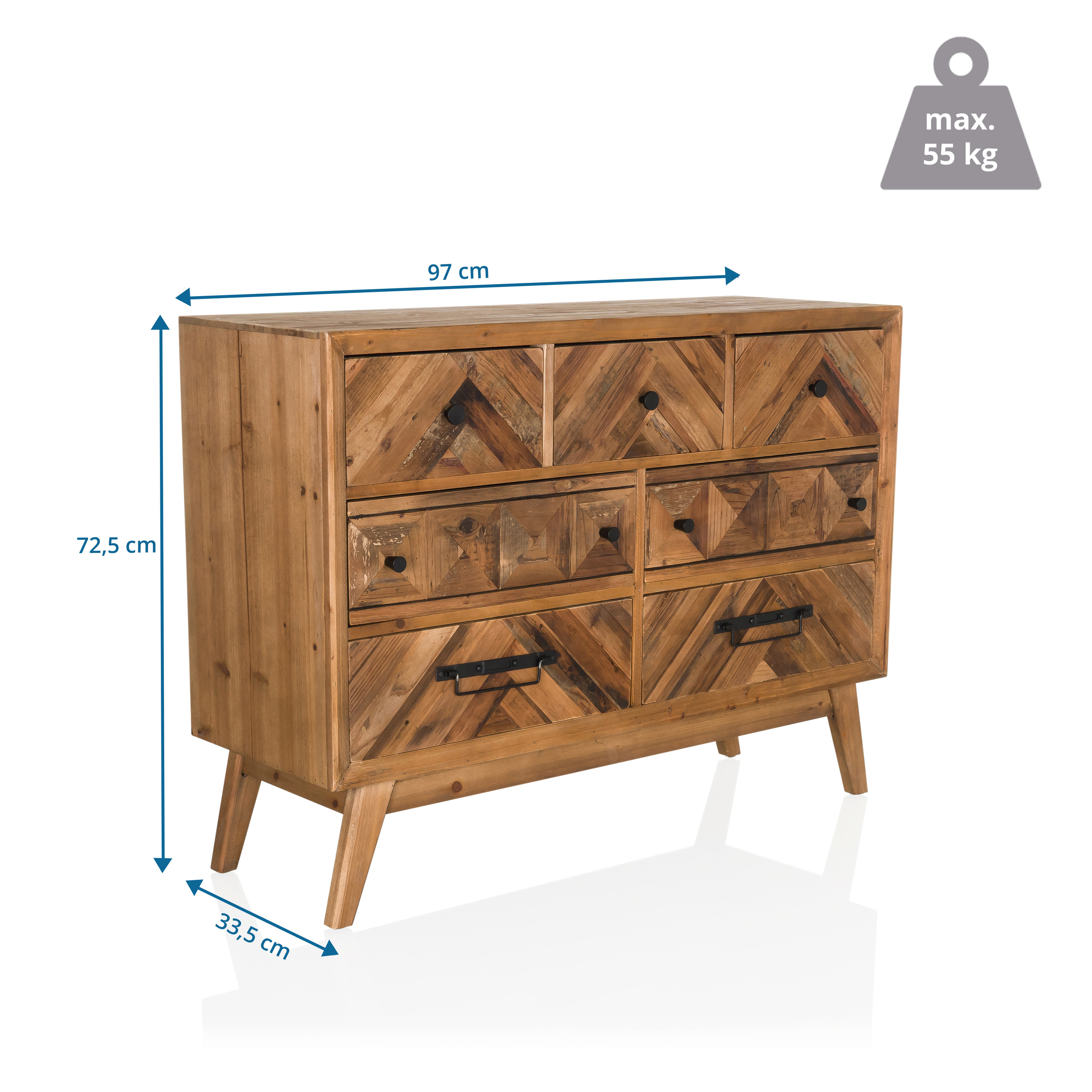 SANTJAGO WOOD XL Chest of drawers with 7 drawers Fir wood