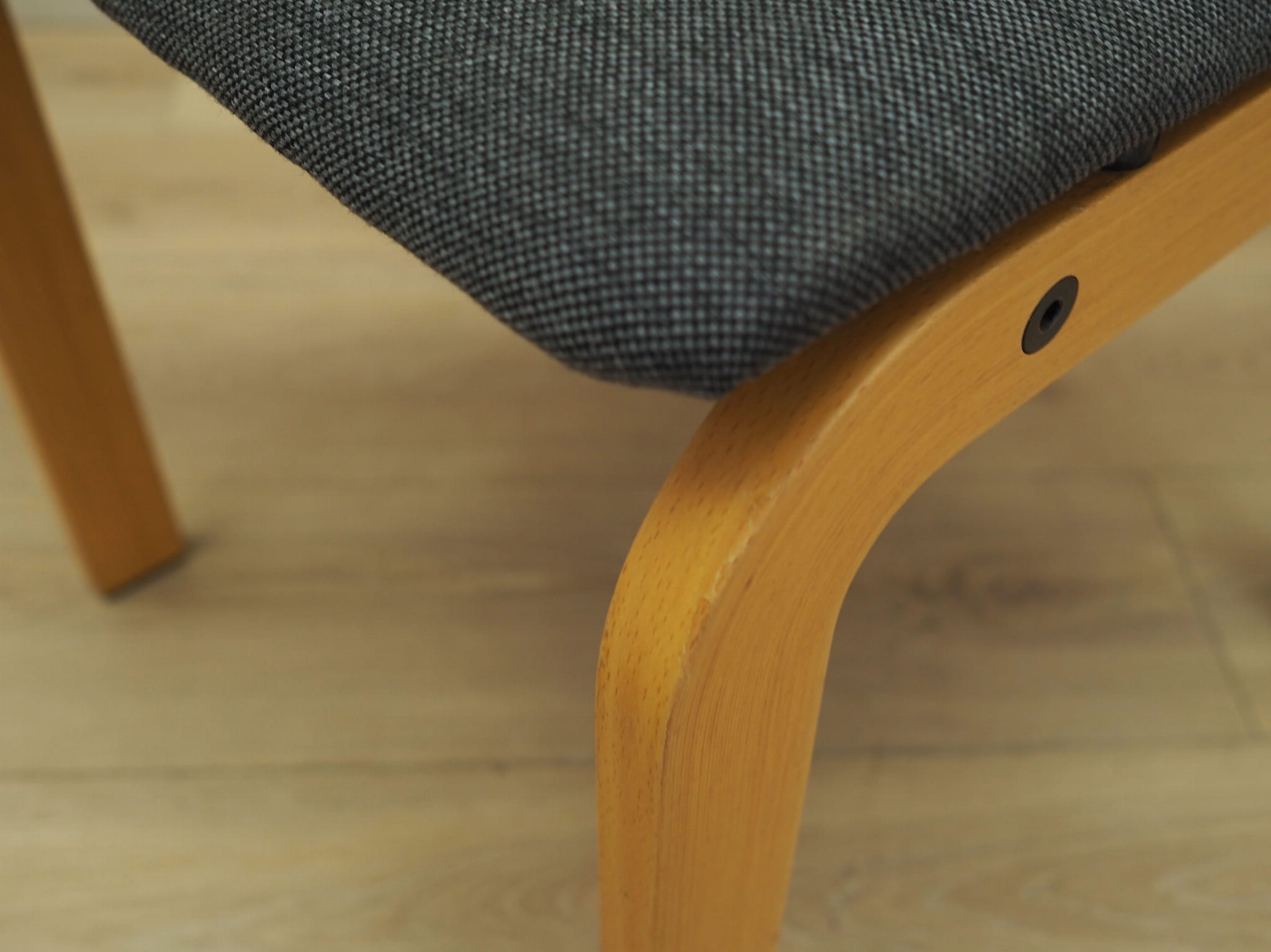 6x Vintage Chair Wood Textile Grey 1980s