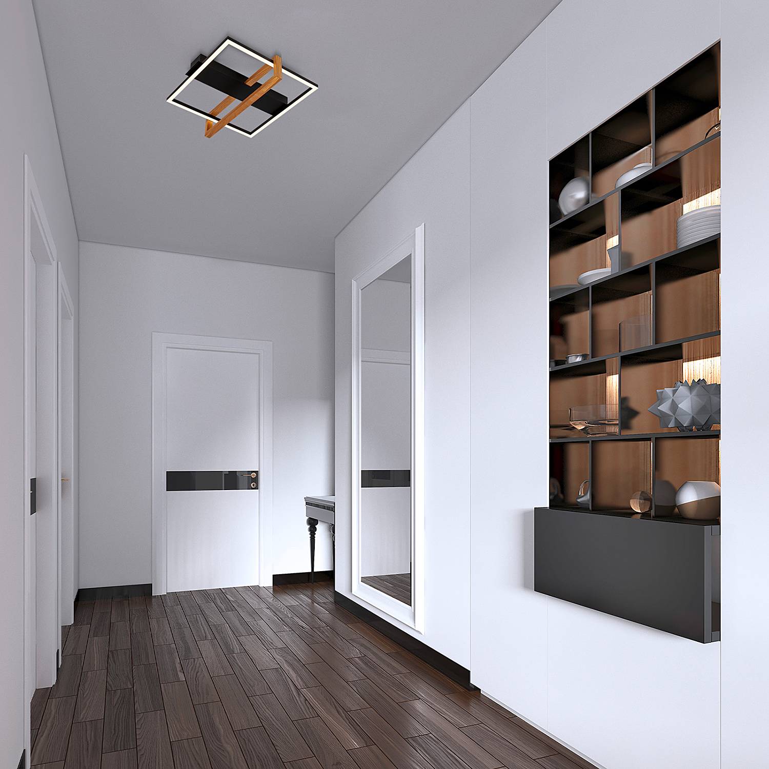 LED-Deckenleuchte Seramena Aluminium Eiche Massiv Schwarz