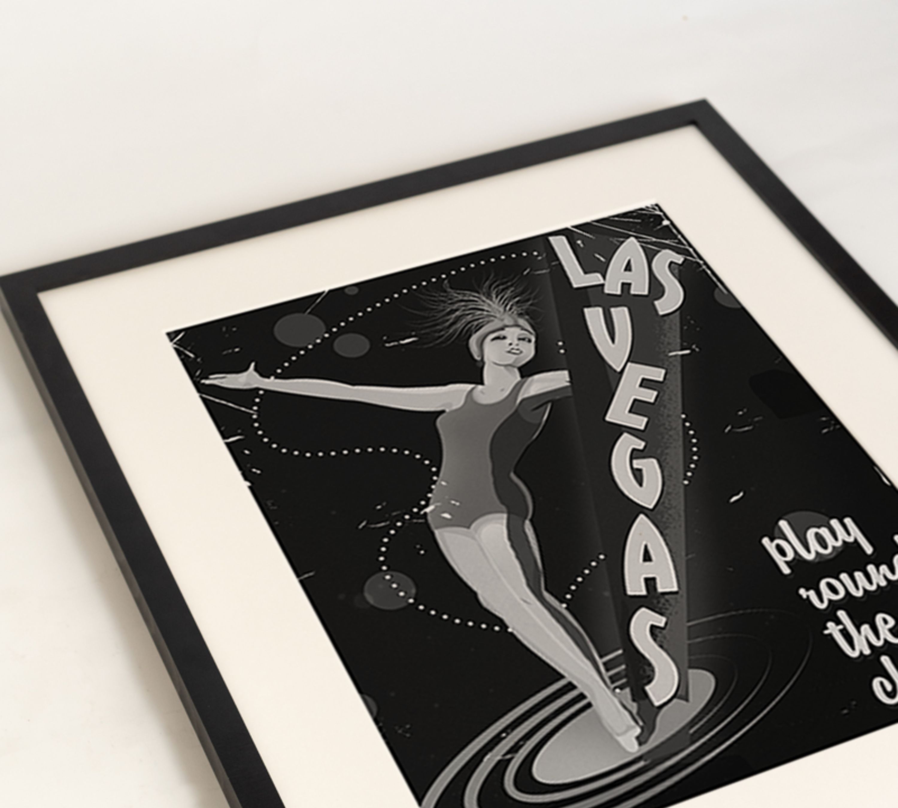 Vintage Las Vegas Art Print with Frame Black and White