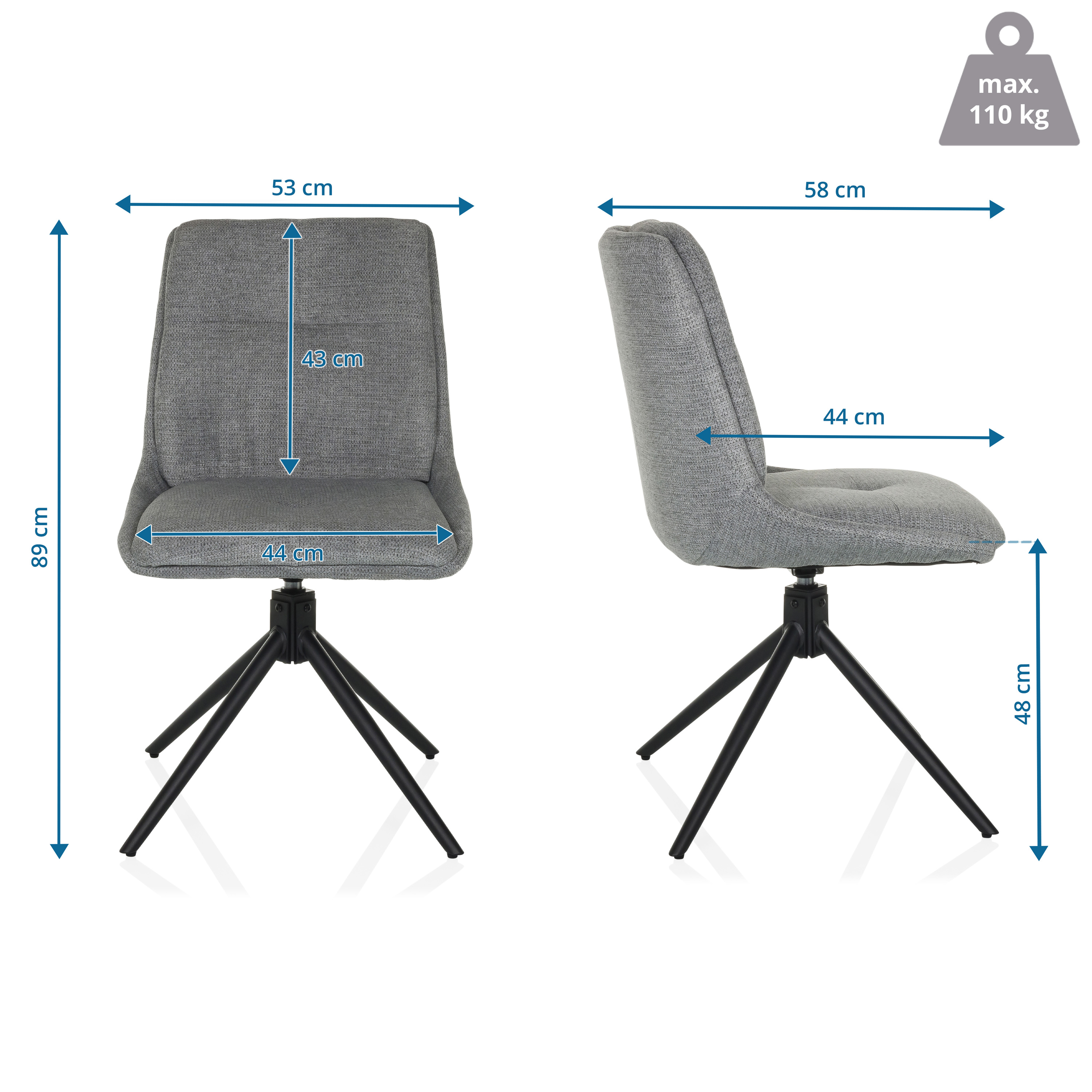 TARVISO I Dining chair Swivel Fabric Grey