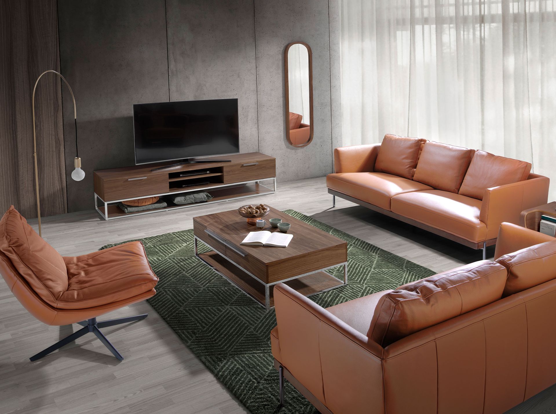 Specchio ovale impiallacciato noce