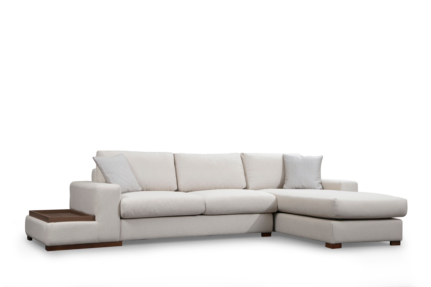 Modern sofa chaise lounge right cream with table