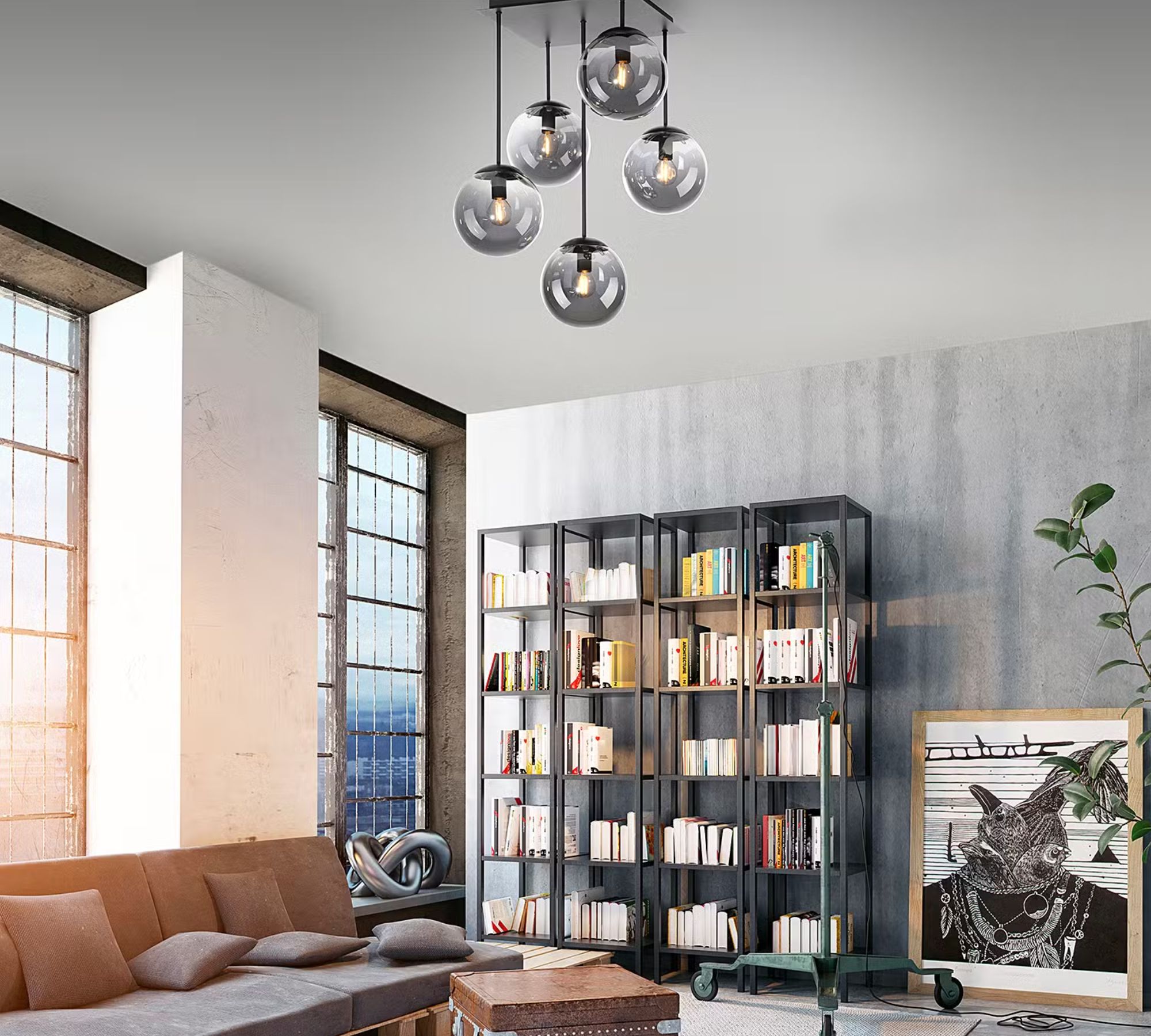 Ceiling light 5-flame glass black