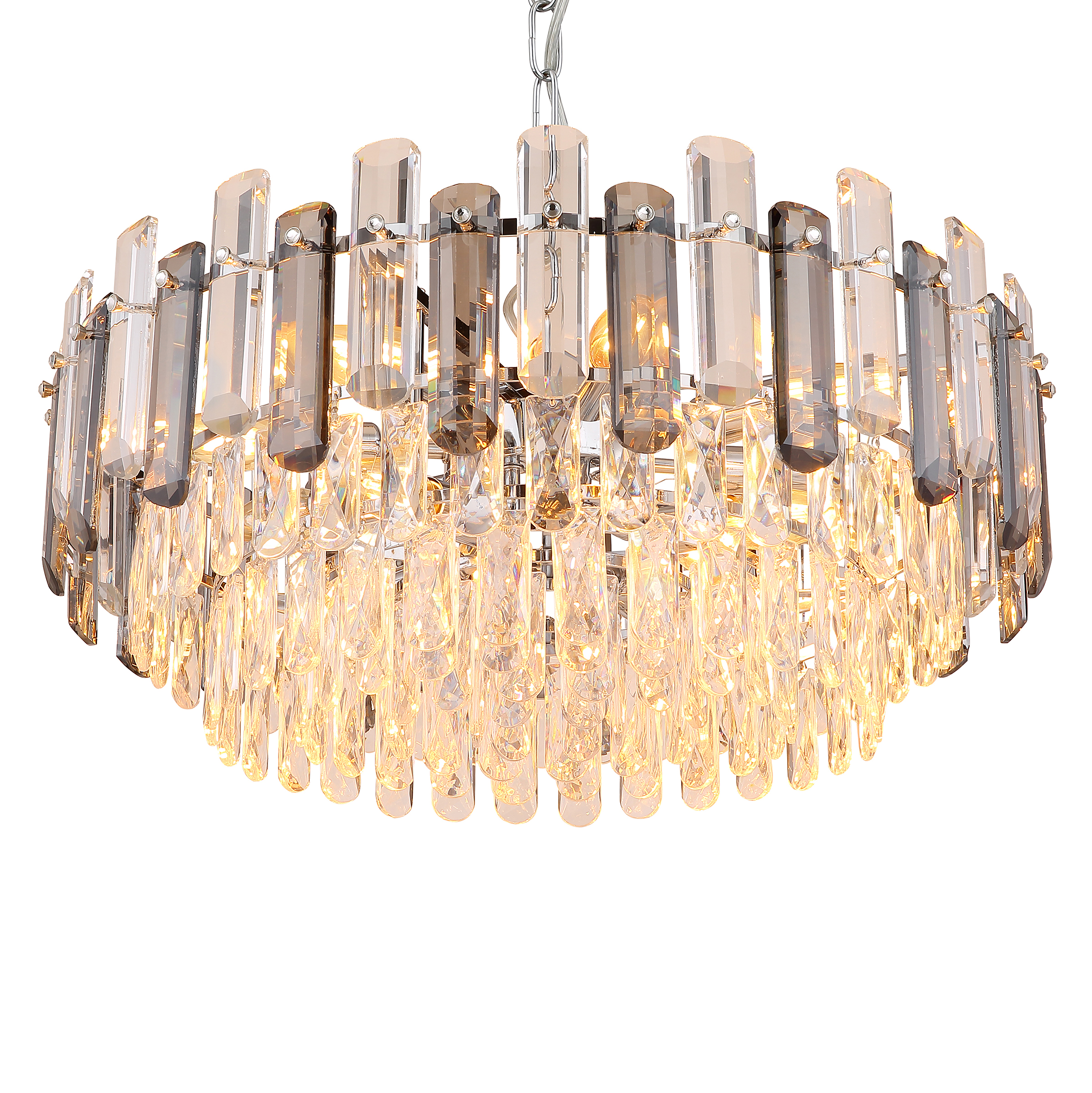 Orgina Kronleuchter 12-Flammig Rauchglas Silber