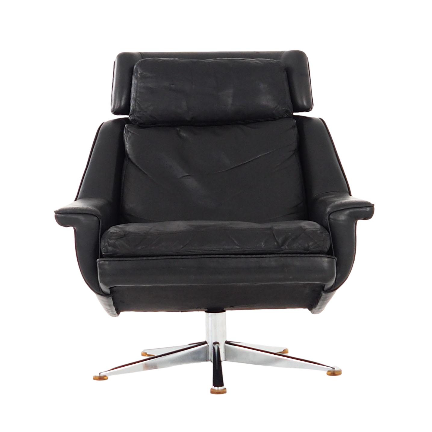 Sedia da ufficio vintage in pelle nera anni '70